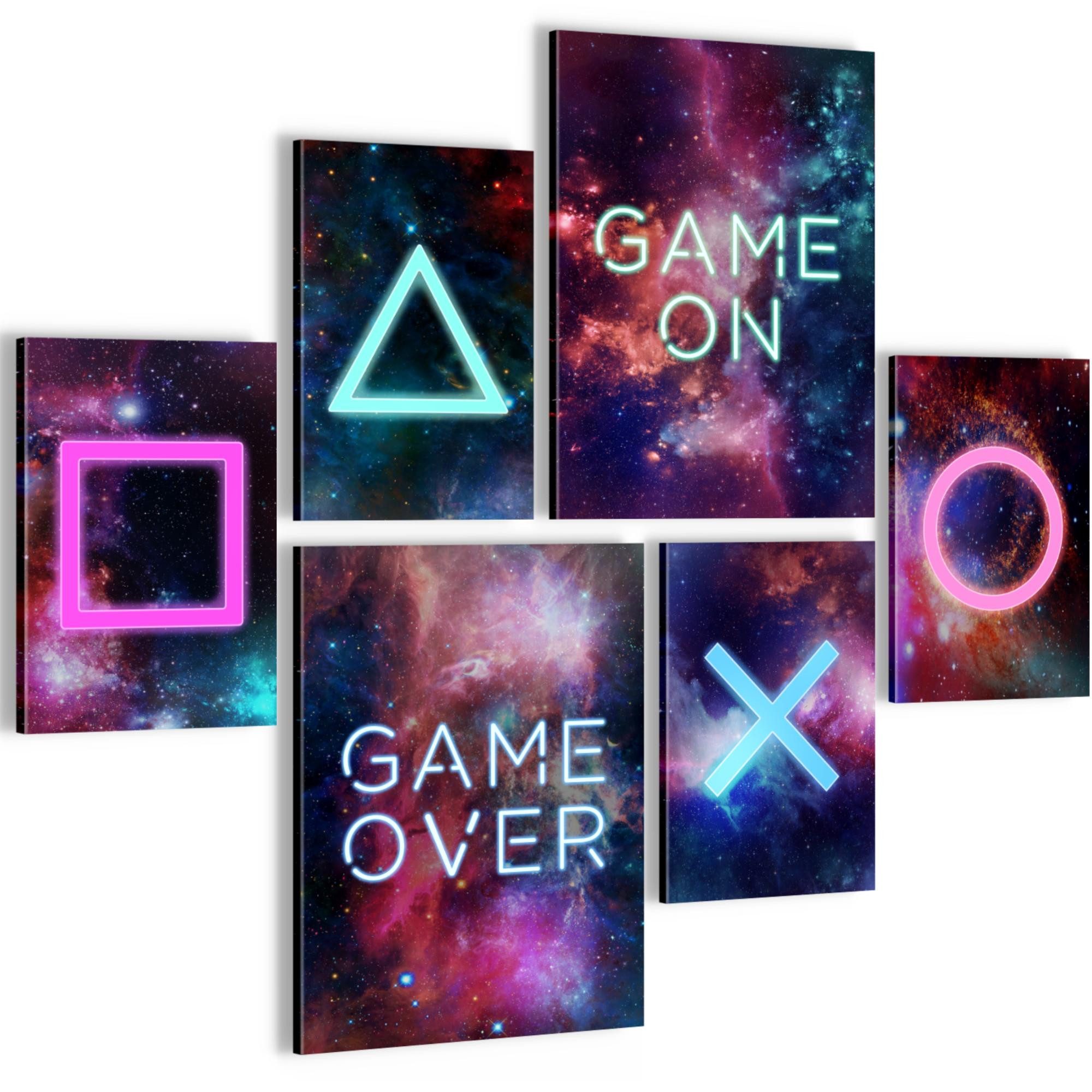 Novart Wandbild Spielkonsole Gamer AUFHÄNGFERTIG Deko Kinderzimmer Junge Teenager, 102L x 84B cm