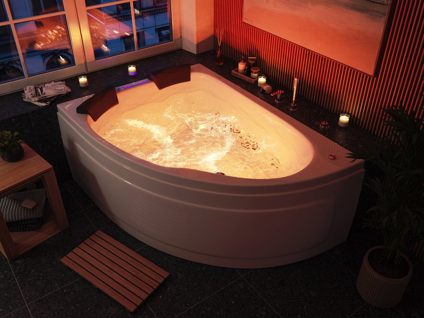 Thumbnail - Magnolia Home Whirlpool-Badewanne Deluxe Whirlpool Set Royal XL 1800 ULTRA links mit 89 Düsen Befüllung