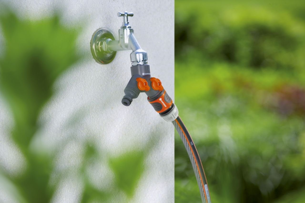 GARDENA Schlauchhalterung Gardena 2-Wege-Ventil für 1/2 Wasserhahn mit 3/4