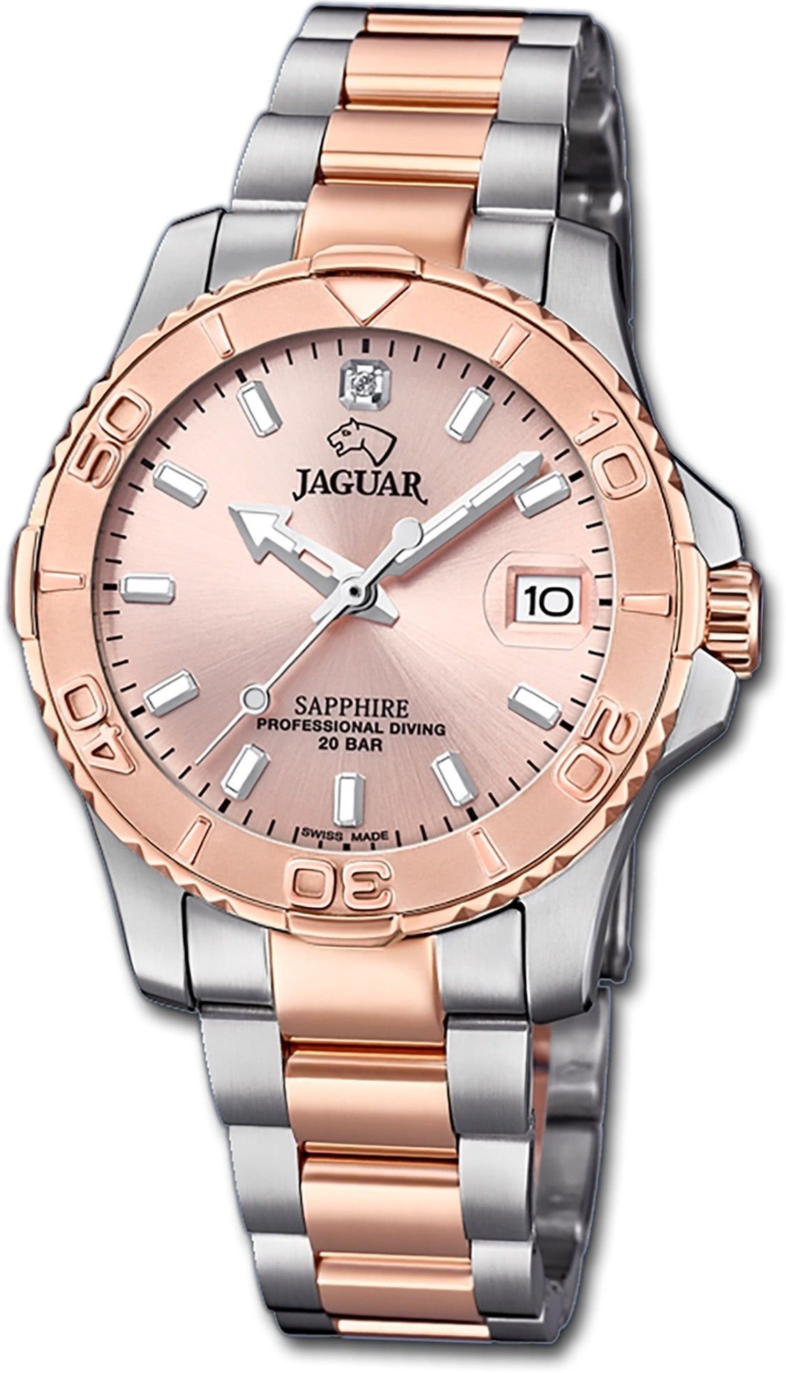 JAGUAR Quarzuhr Jaguar Edelstahl Damen Uhr J871/4 Analog, Damenuhr mit Edelstahlarmband, rundes Gehäuse, mittel (ca. 34mm), Fash