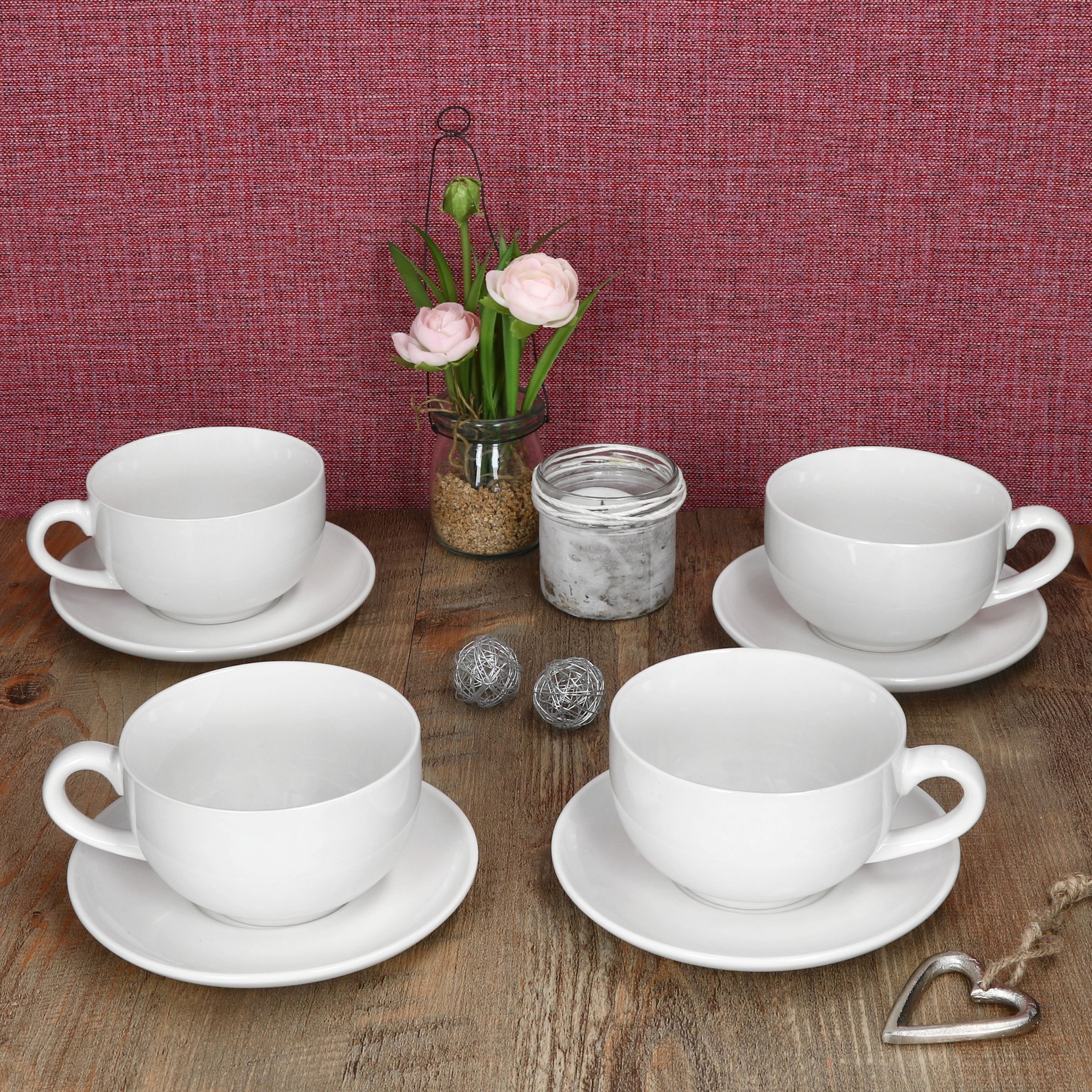 MamboCat Becher MamboCat 4er Set CREME Cappuccinotassen 200ml & Untertassen Cremeweiß, Steingut – Bild 5 von 5