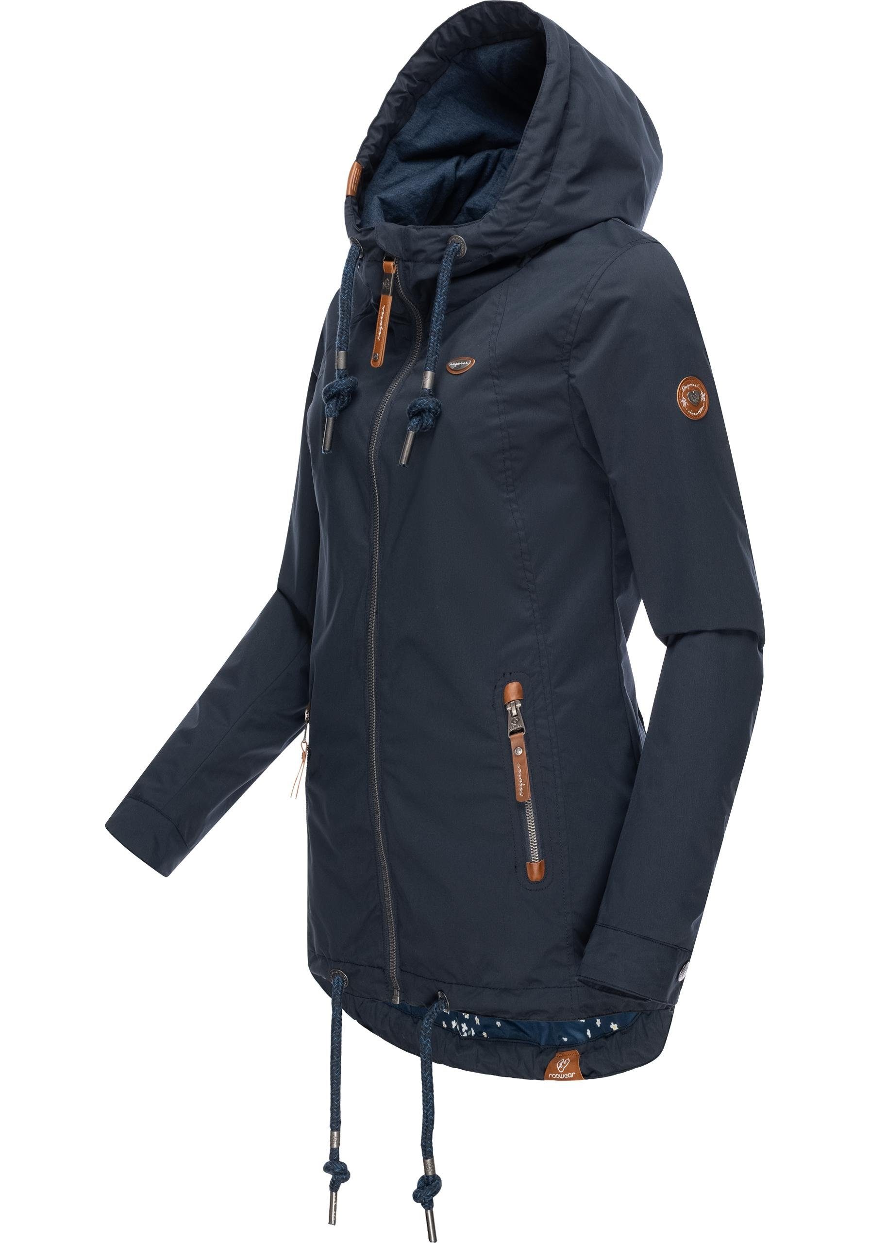 Outdoorjacke jeansblau Zuzka mit Kapuze stylische großer Ragwear Übergangsjacke