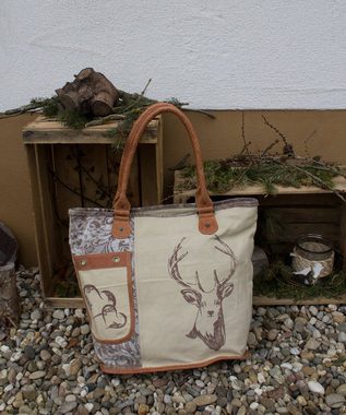 Domelo Handtasche Trachtentasche Dirndltasche große Damen Shopper. Handtasche/ Handgelenktasche aus Canvas/ Leder. Tasche mit Reh Design. Frauentasche Weekender, Aus recycelten Materialien