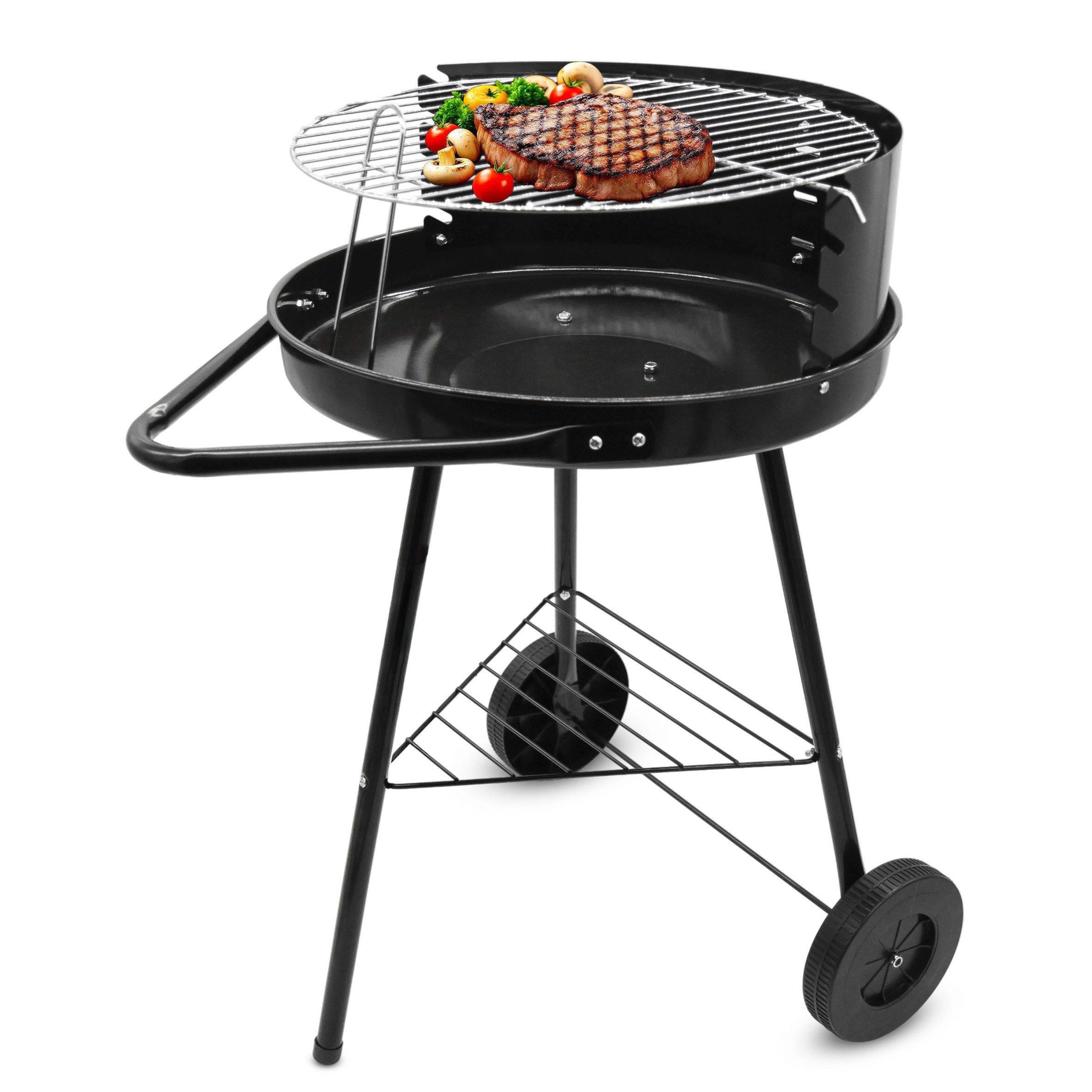 Spetebo Holzkohlegrill BBQ Grillwagen mit Rädern und verstellbarem Rost - 68 x 42 cm, Barbeque, Holzkohle Standgrill, mit Rädern