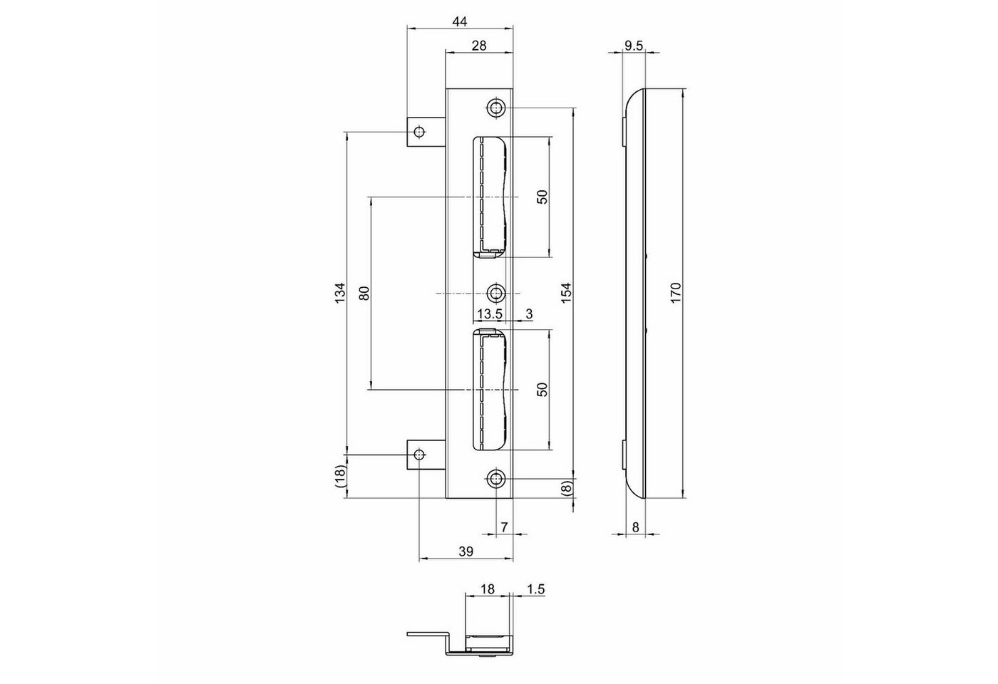 Thumbnail - SO-TECH® Schließblech für Türrahmen Innentür, Türschließblech, Winkel-Schließblech S2800049 rund Stulp: 170 x 28 x 8 mm