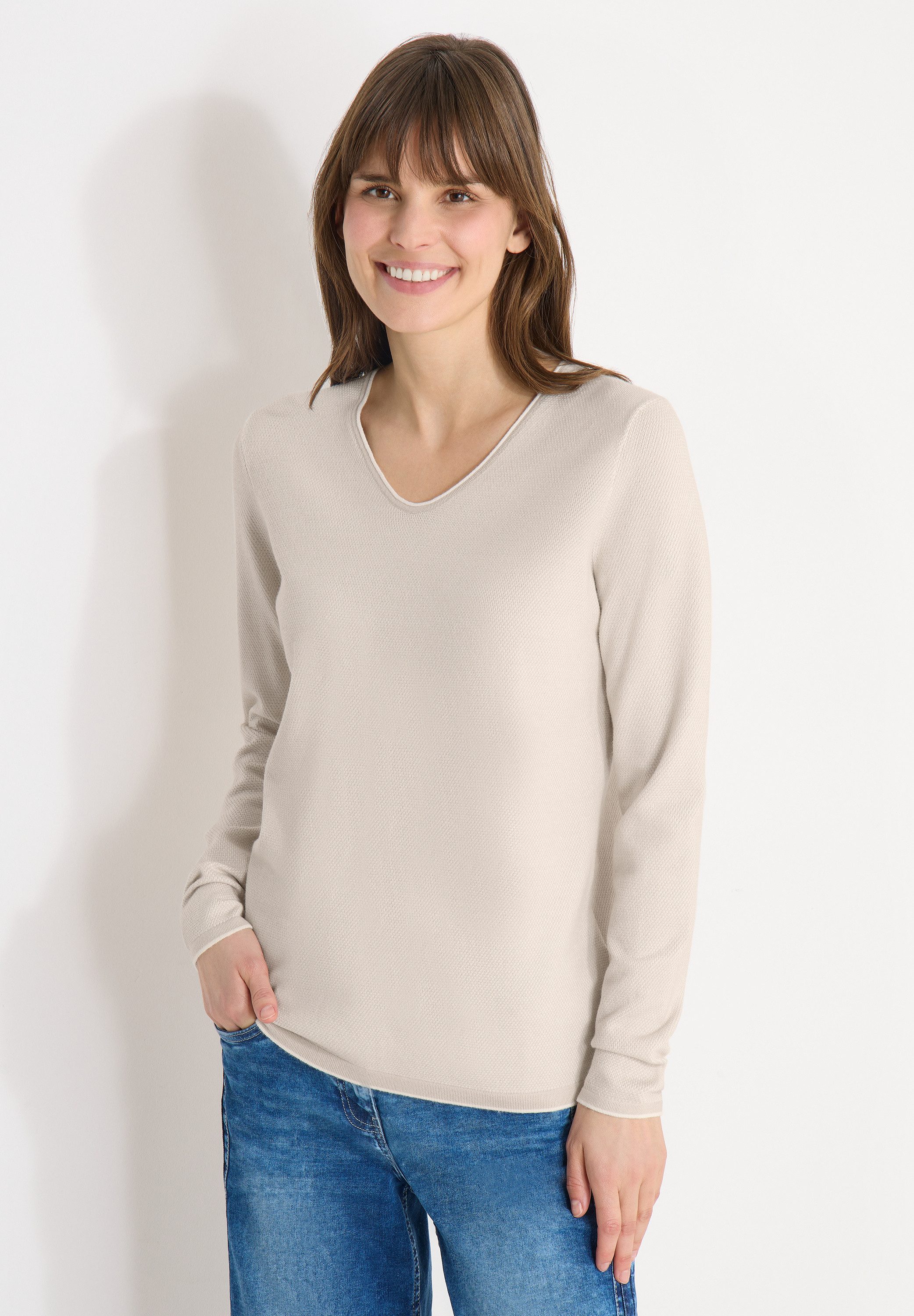 CECIL Strickpullover mit abgerundetem V-Ausschnitt günstig online kaufen