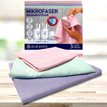 BARBONS Mikrofasertücher Geschirrtücher Allzwecktücher Fenstertücher Mikrofasertuch (100% Mikrofaser, 60x40 cm, 1 Packung, 3-tlg., Allzwecktücher, Streifenfrei, Staubfrei Auto)