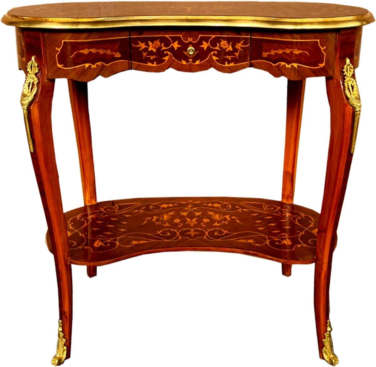 Casa Padrino Beistelltisch Barock Beistelltisch mit Schublade Braun Intarsien / Gold - Antik Stil Konsole Kommode - Telefontisch - Möbel