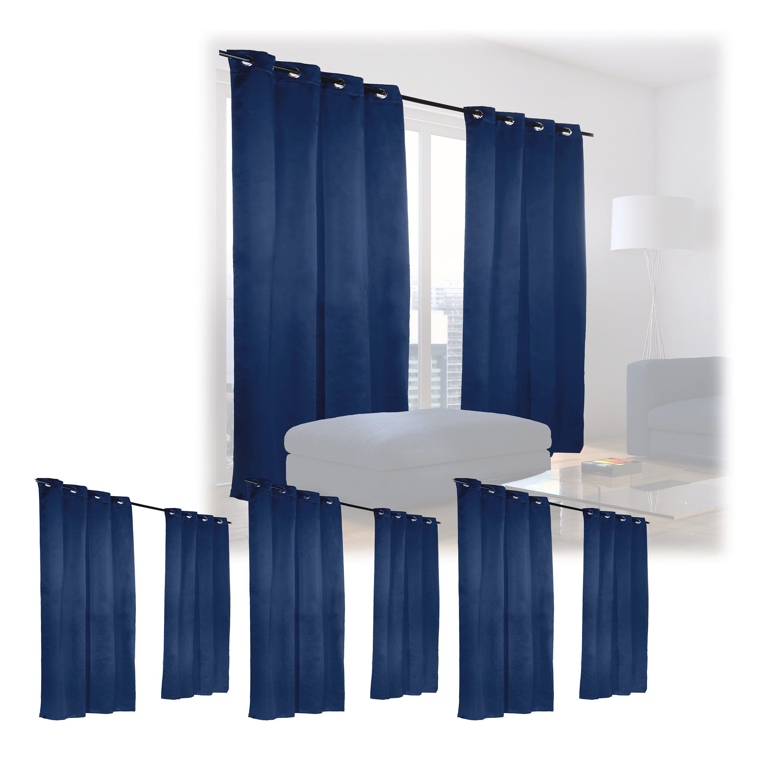 Vorhang 8 x Vorhang blau 245 x 135 cm, relaxdays