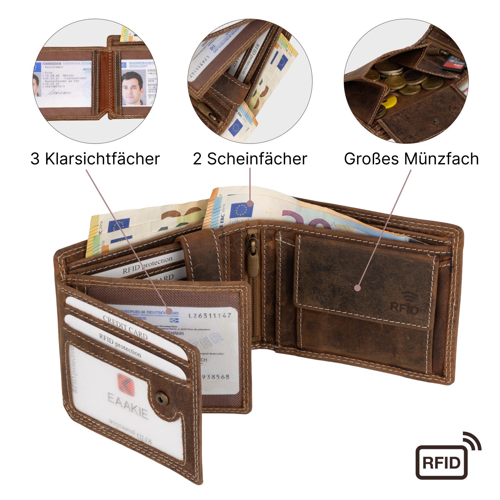 EAAKIE Geldbörse RFID Büffel Echt Leder Geldbörse Portemonnaie Herren mit Motiv, RFID Schutz