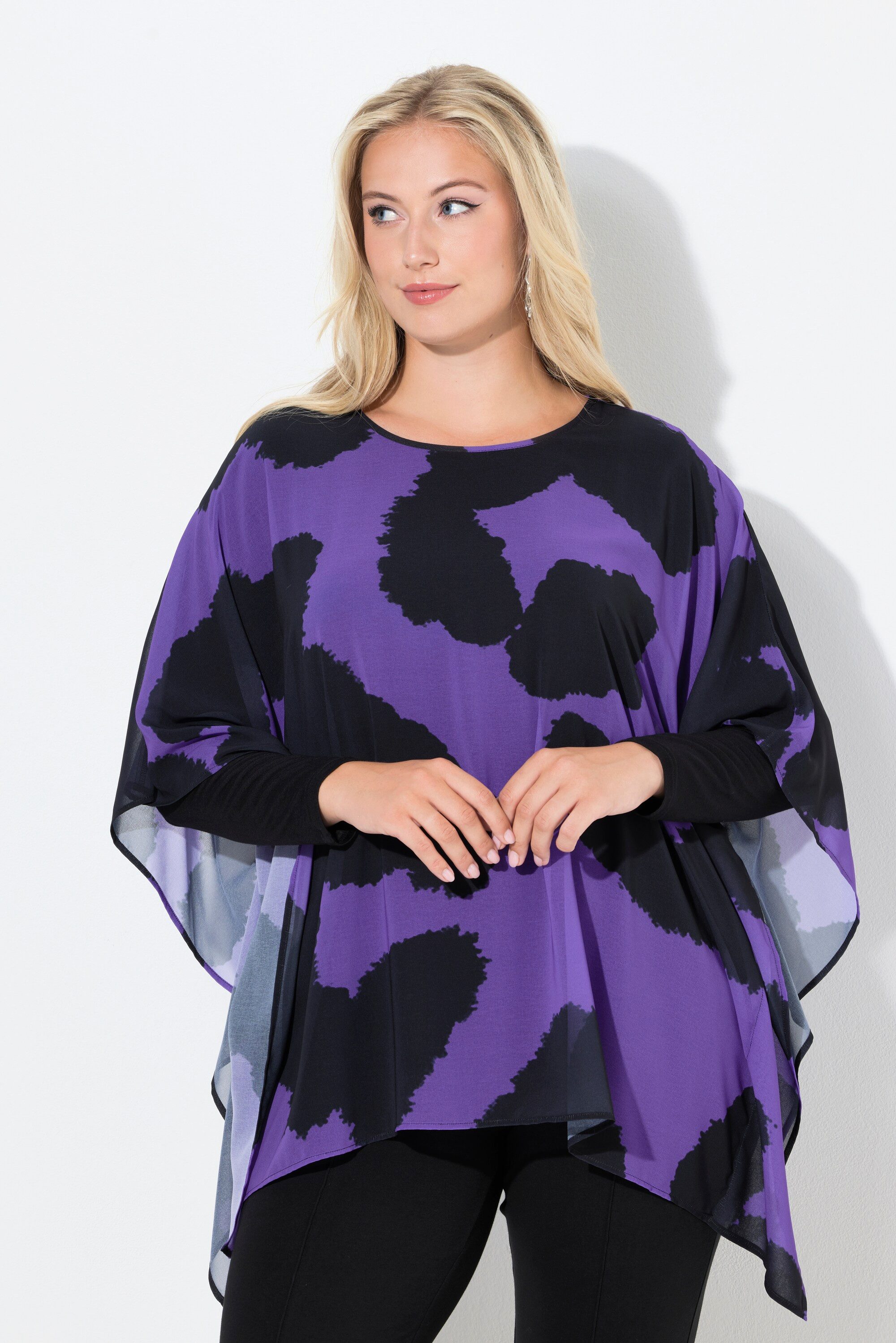 Ulla Popken Tunika Tunika Leomuster doppellagig Rundhals 3/4-Arm