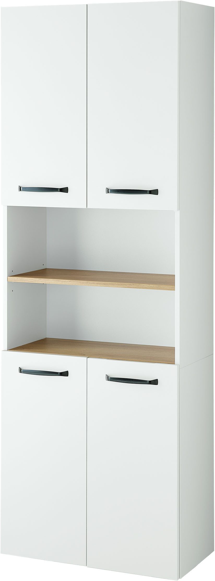 Saphir Hochschrank Quickset 500, Badschrank 61,6 cm breit, 4 Türen 4 Einlegeböden, 1 offenes Fach, Badezimmer-Hochschrank