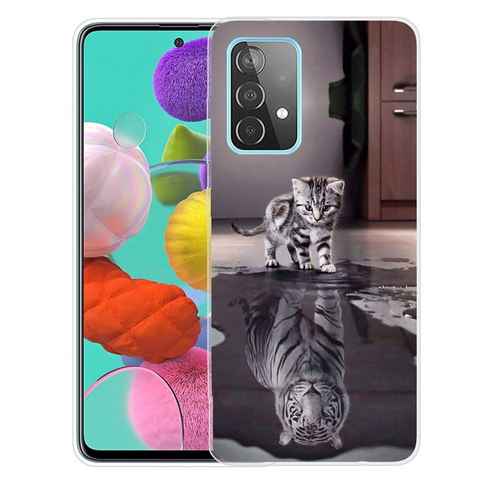 Wigento Handyhülle Für Samsung Galaxy A32 5G Silikon Case TPU Motiv Tiger Schutz Muster Tasche Hülle Cover Etuis Zubehör