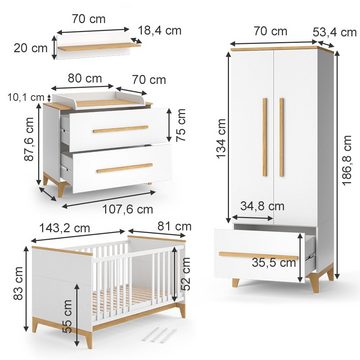 VitaliSpa® Babymöbel-Set Babymöbel Set MALIA Weiß Eiche, (5-St., 5-er Set)