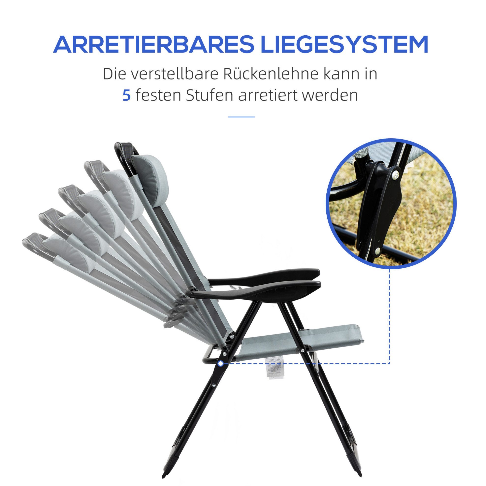 OKWISH Klappstuhl 2er Set Klappstuhl Gartenstuhl verstellbar – Campingstuhl bis 120 kg (Faltbarer Outdoor Stuhl stabil & bequem für Camping und Terrasse, 2 St), Rückenlehne & Armlehne verstellbar, für Garten & Balkon geeignet