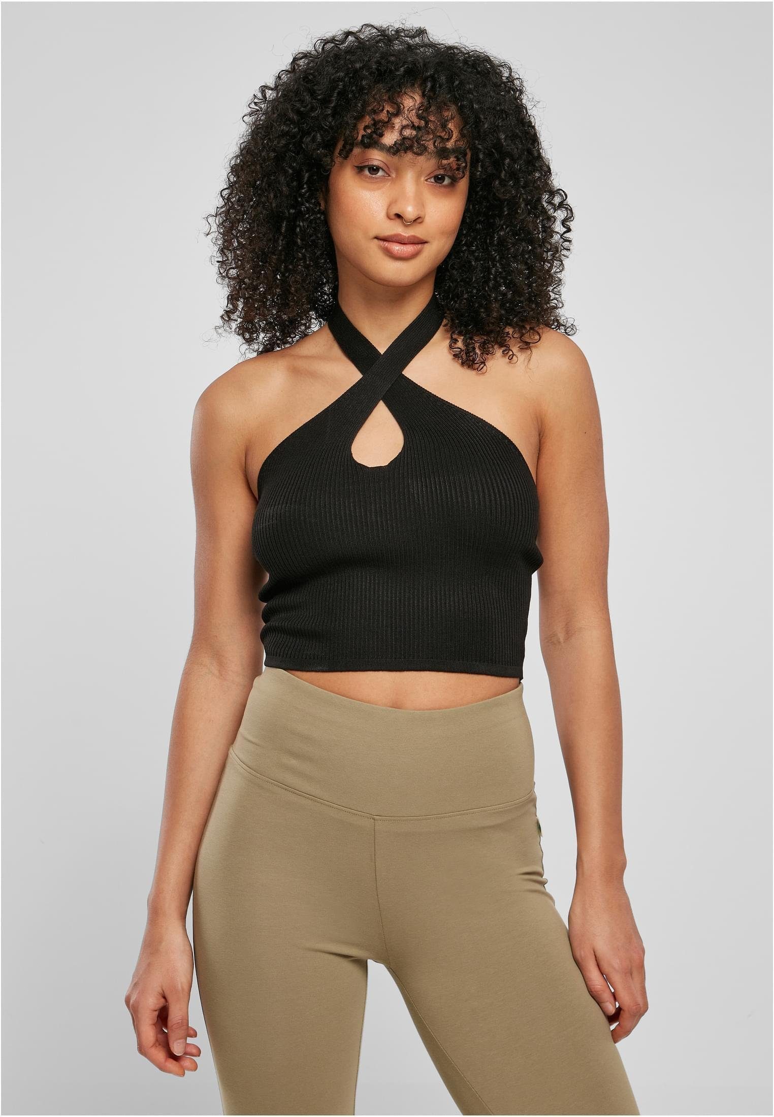 Tanktop Ladies Rib Knit Crossed Neckholder Top XS bis 5XL