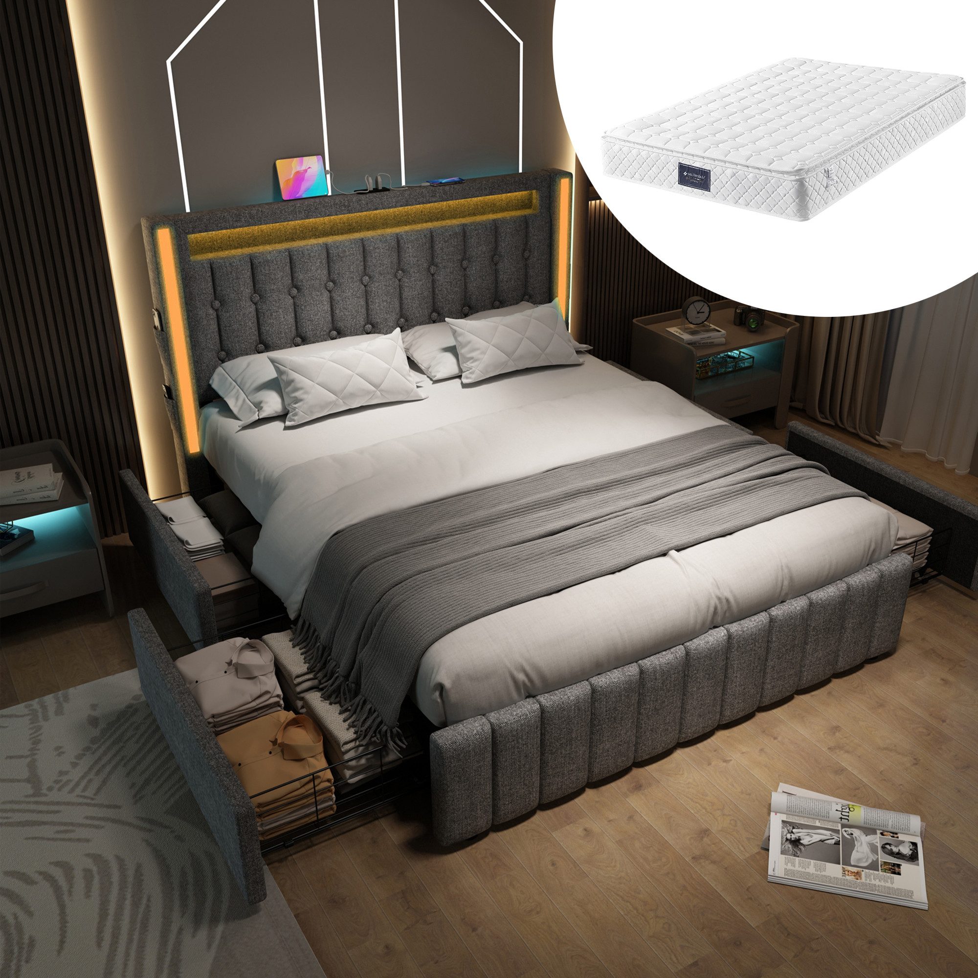 STILVORA Polsterbett 160x200 Jugendbett mit Stauraum, günstig online kaufen