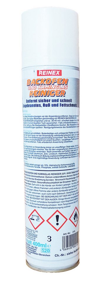 Thumbnail - Reinex BACKOFEN & KAMINGLASREINIGER 400ml Backofenreiniger Backofenspray 50 Backofenreiniger (Reinigung Kaminscheibenrei...