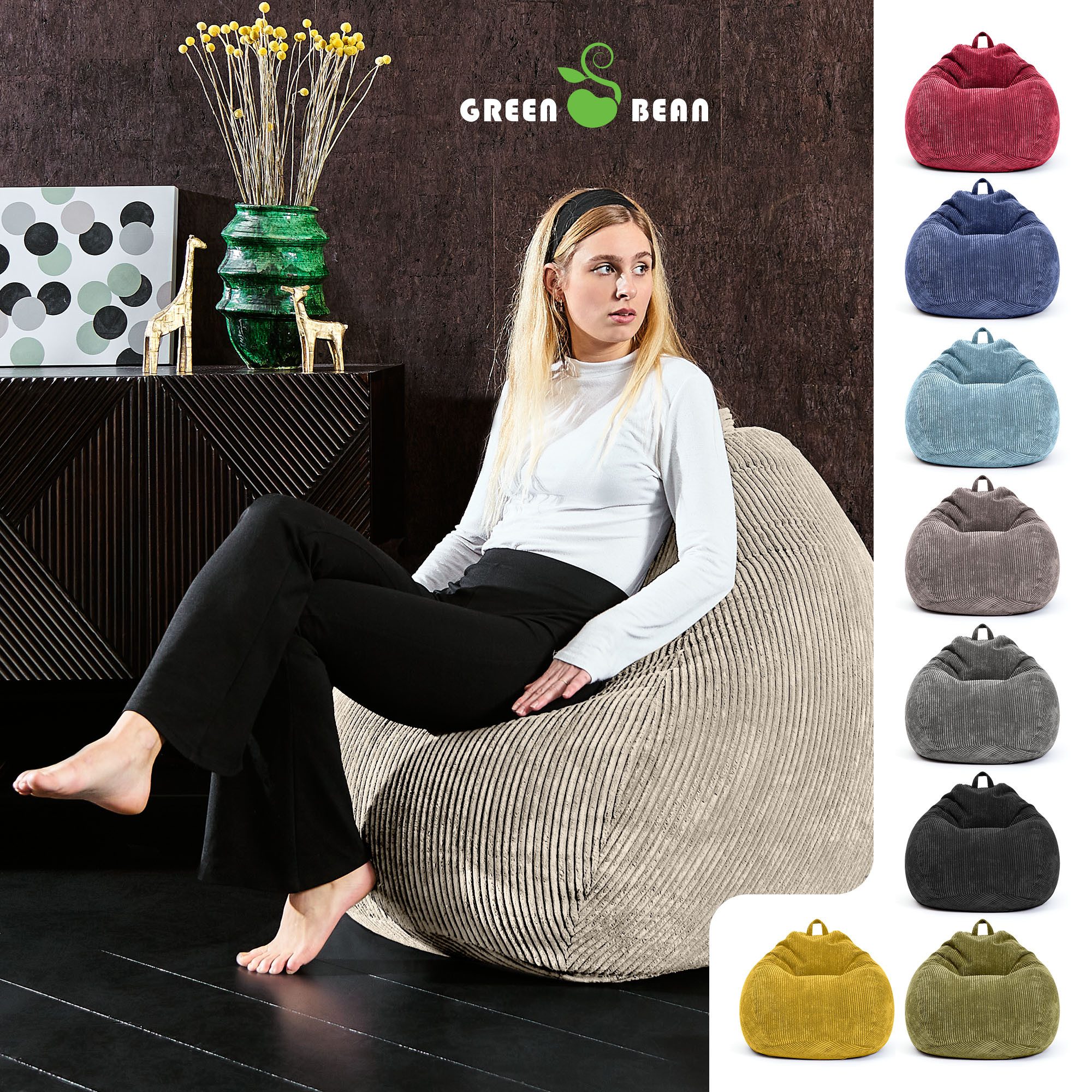 Green Bean Sitzsack Scoop Cord (Indoor Sitzsack 90x110cm EPS-Perlen Füllung günstig online kaufen