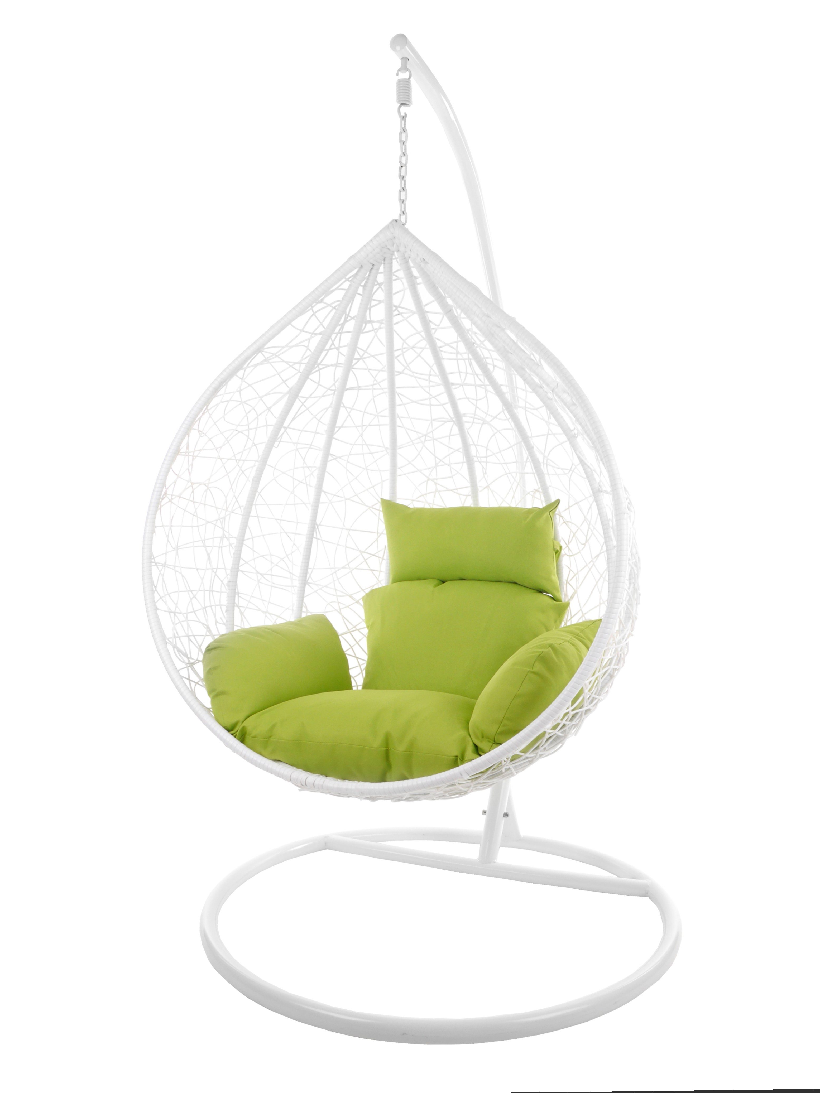KIDEO Hängesessel Hängesessel MANACOR weiß, XXL Swing Chair, großer Hängesessel mit Gestell und Kissen, Loungemöbel, weiß apfelgrün (6068 apple green)