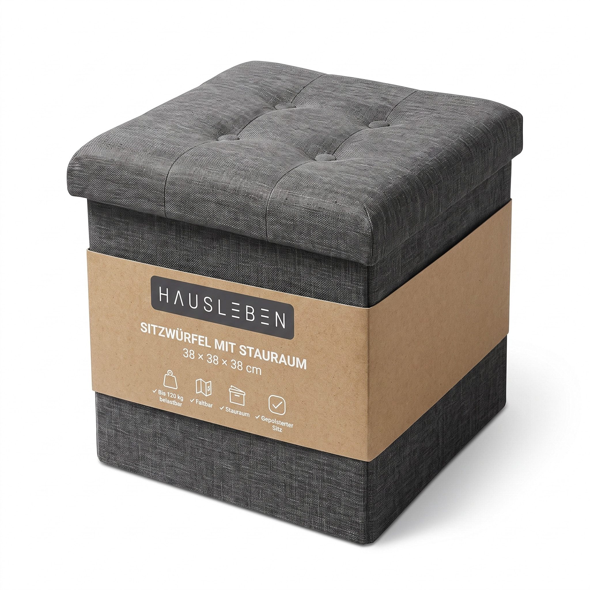 hausleben Sitzwürfel mit Stauraum - 38 x 38 x 38 cm (1 St), Faltbare Aufbewahrungsbox