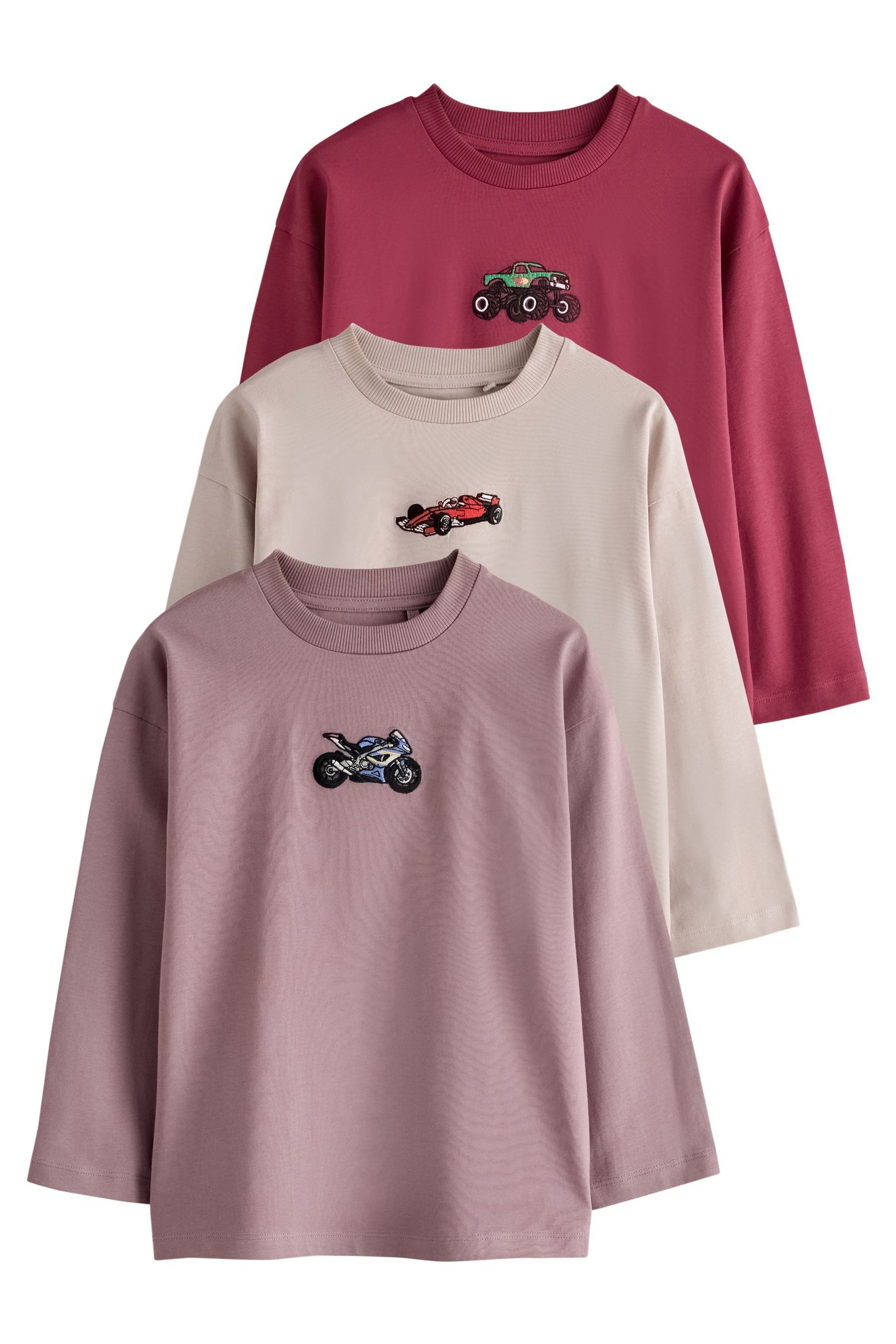 Next Langarmshirt Relaxed Fit Langarmshirts mit Grafik, 3er-Pack (3-tlg)