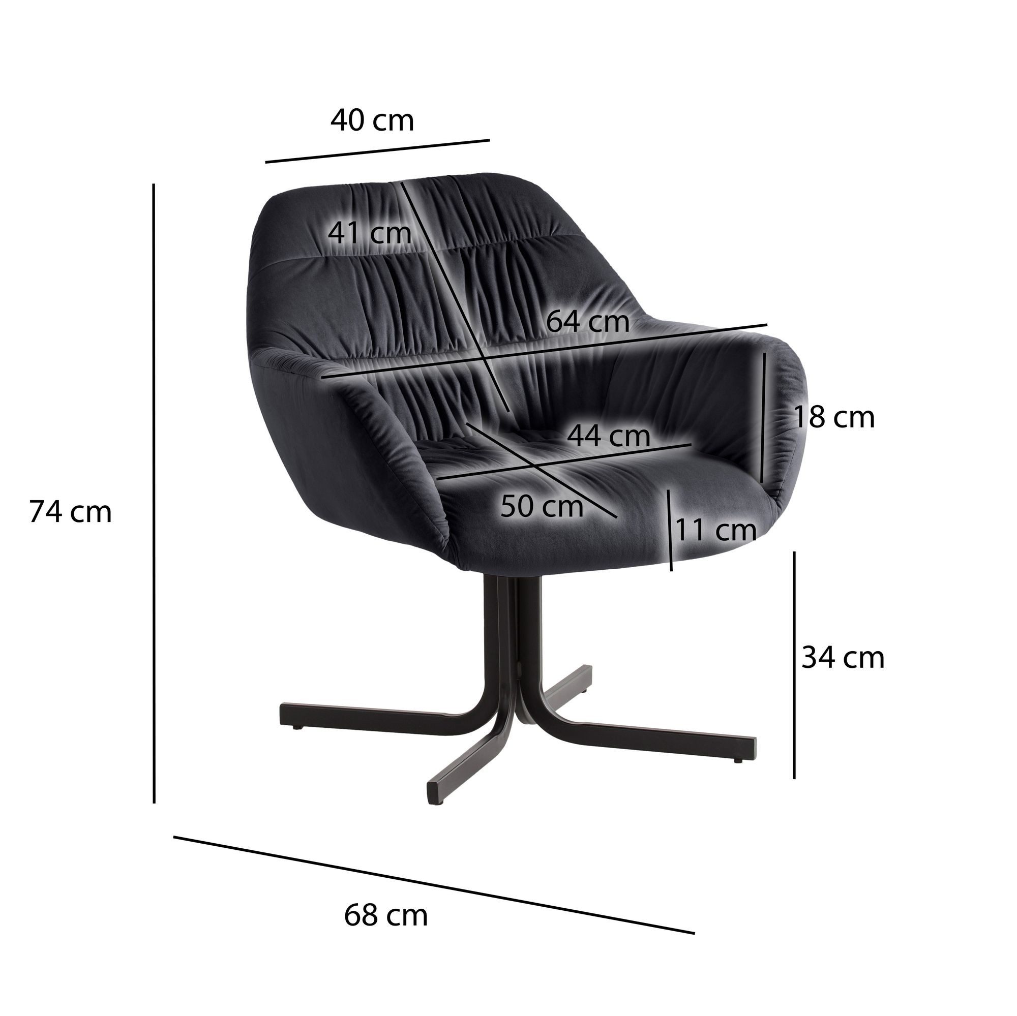 FINEBUY Cocktailsessel FB59869 Clubsessel Samt Metall Cocktailsessel Schalenstuhl (Design Schalenstuhl mit Rückenlehne, Samt Schwarz), Relaxsessel Loungestuhl, Clubsessel Lounge