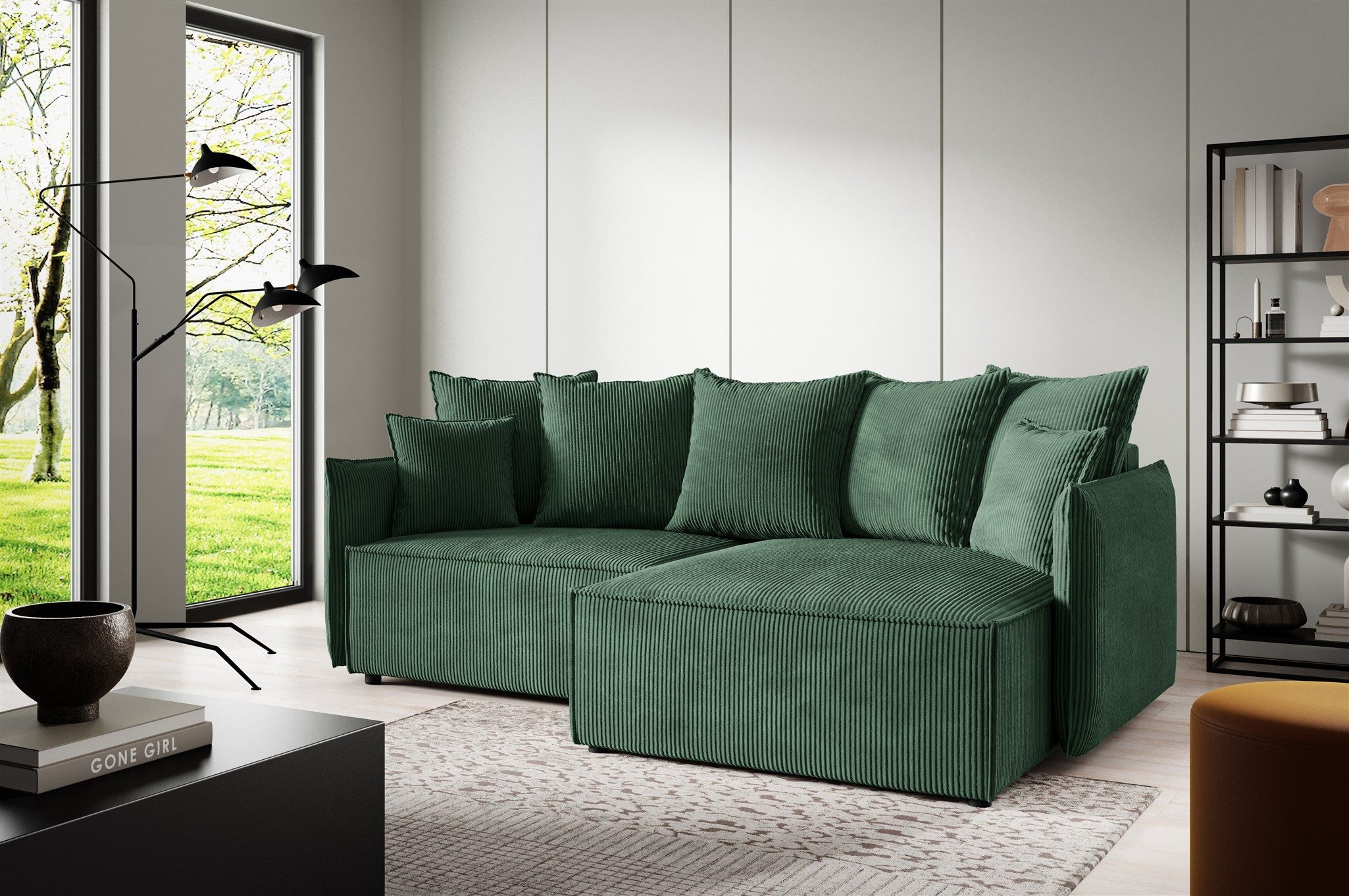 Fun Möbel Ecksofa Schlafsofa Sofa MINEA mit Ottomane in Stoff, Rundumbezug