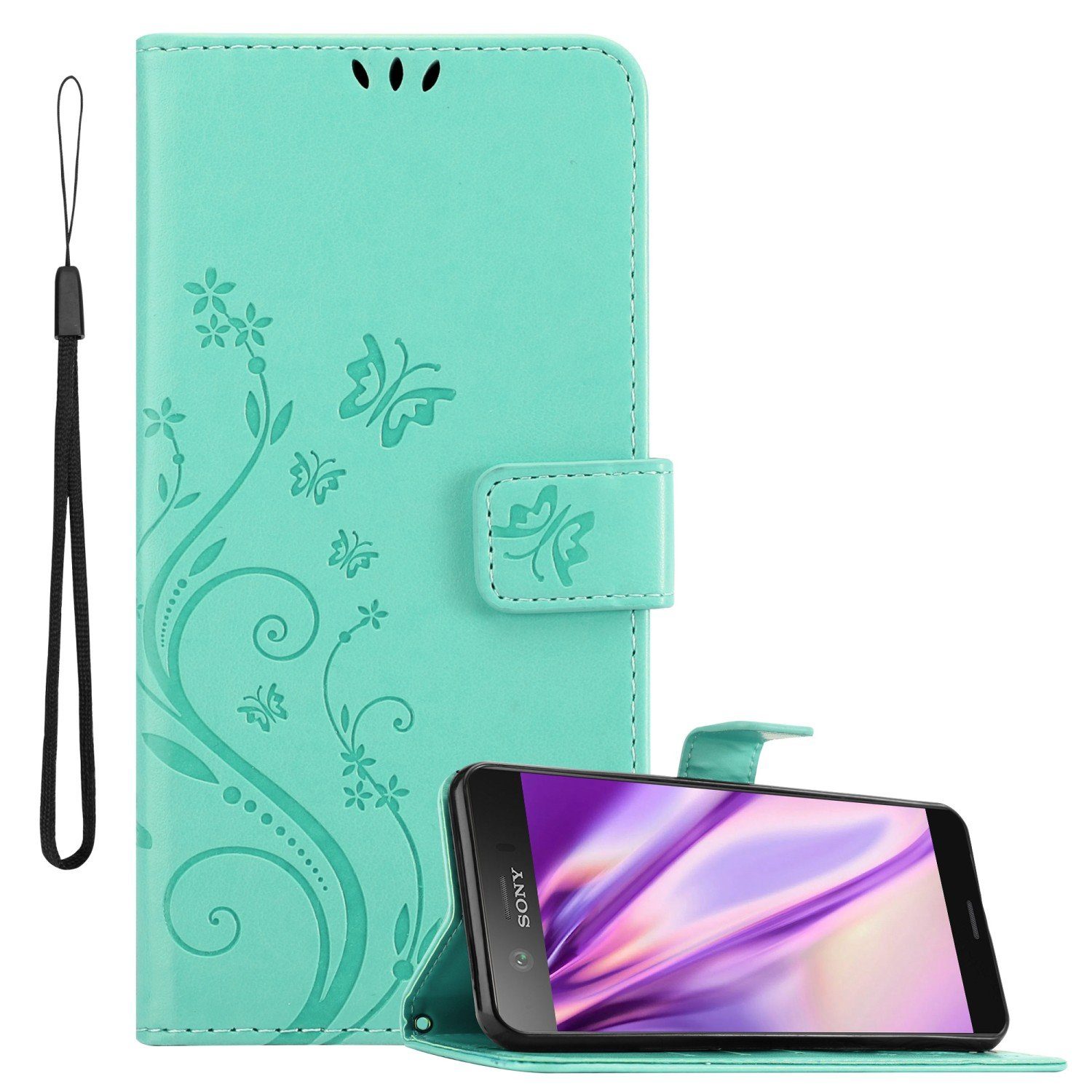 Cadorabo Handyhülle für Sony Xperia XZ1 COMPACT Hülle Sony Xperia XZ1 COMPACT, Hülle Schutzhülle Blumen Flower mit Standfunktion Kartenfach Magnet