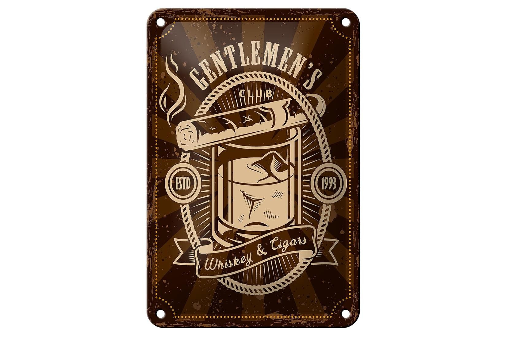 Metallschild Spruch Gentlemen`s Club Whiskey & Cigars 12x18cm Schild