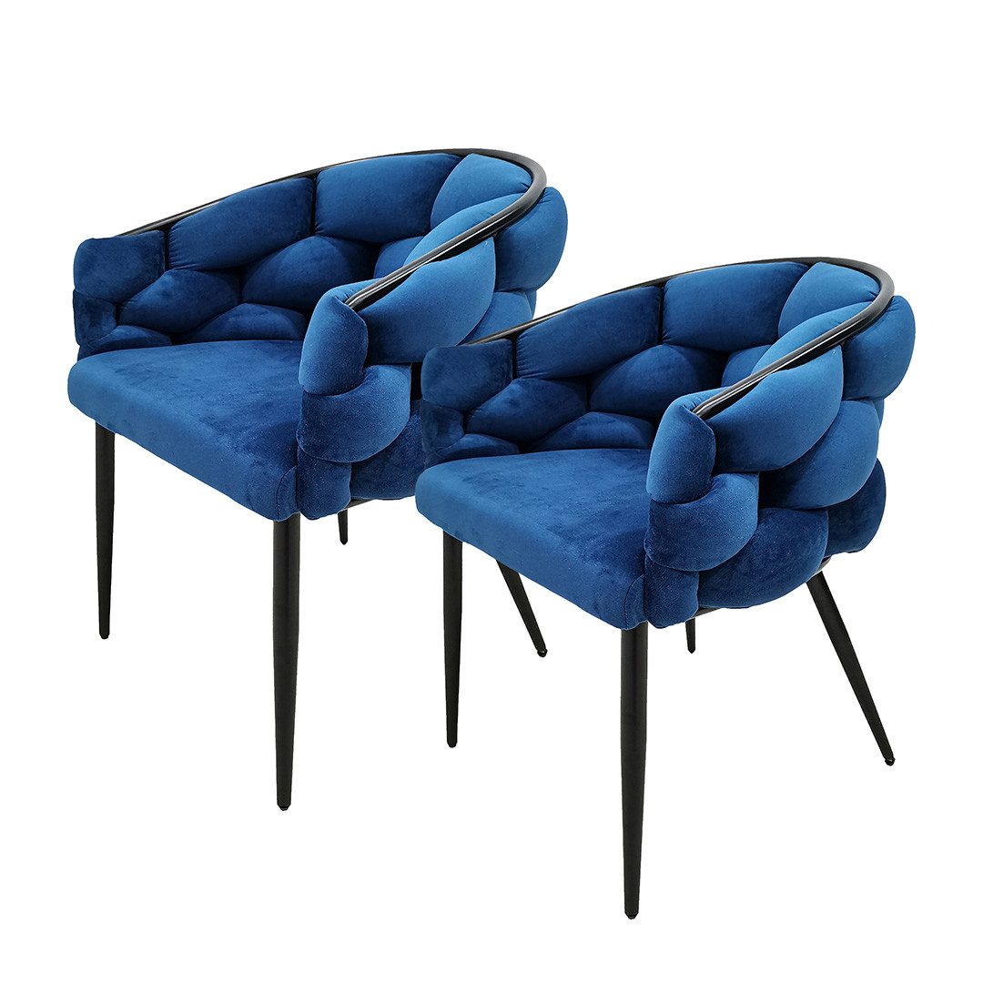 Qiyano Esszimmerstuhl Design-Stuhl 2er Set Blau/Schwarz- günstig online kaufen