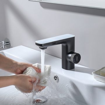 Lonheo Waschtischarmatur IR Infrarot Sensor Wasserhahn Automatisch Waschbecken Badarmatur Schwarz Badarmatur