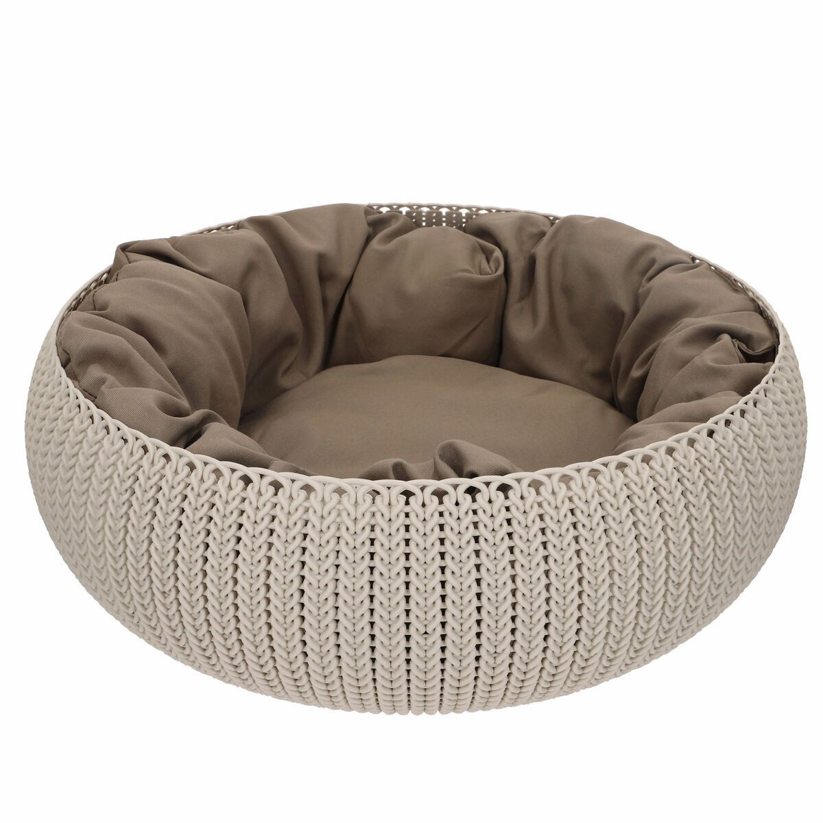 Hundekorb Hundekörbchen Hundebett Stand Curver Sand Sandfarben Strick-Optik
