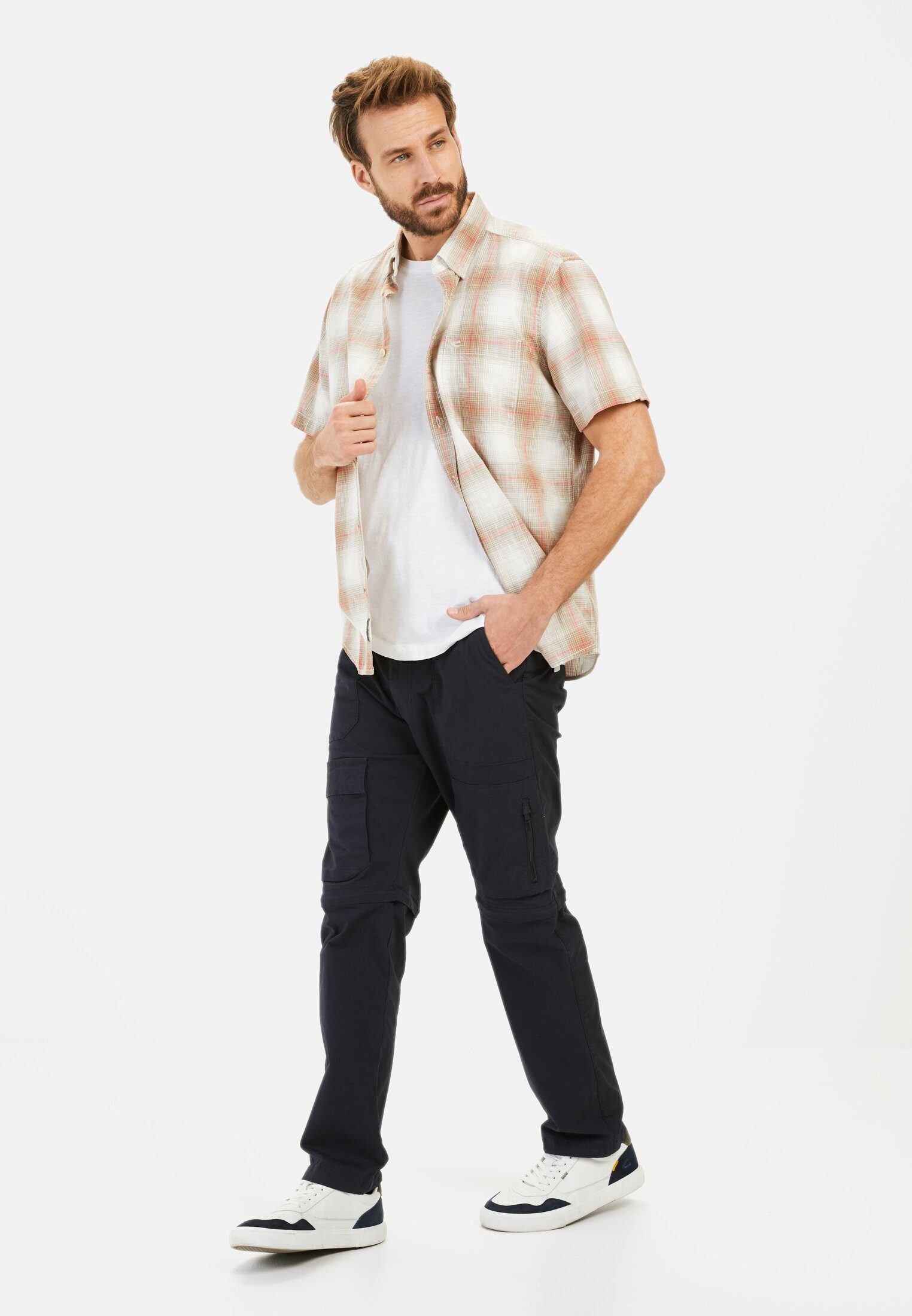 camel active Kurzarmhemd aus reiner Baumwolle Kurzarm Button-Down