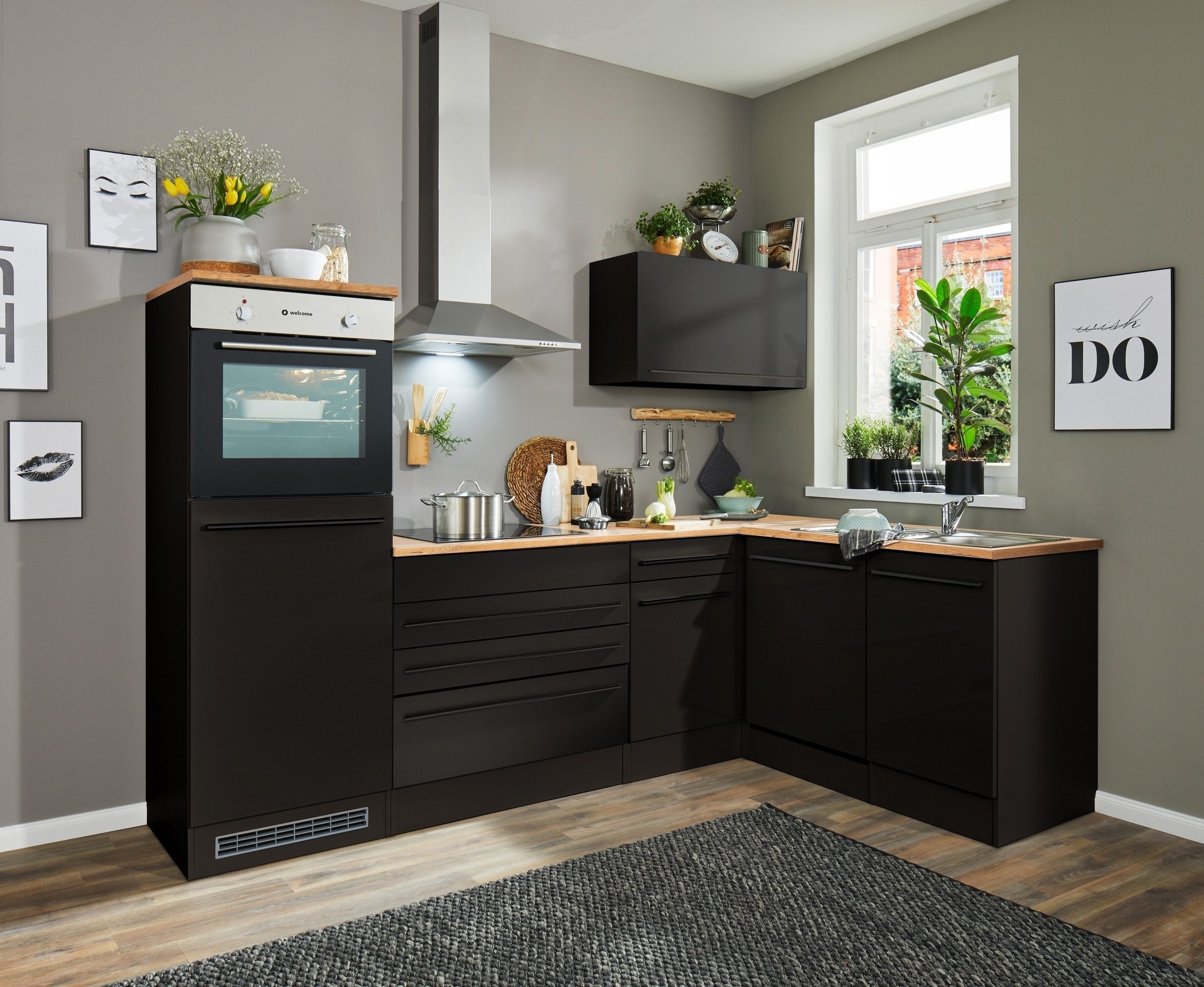 PREISBRECHER Winkelküche Jazz, in Eiche Artisan - 260x200x60 (BxHxT)