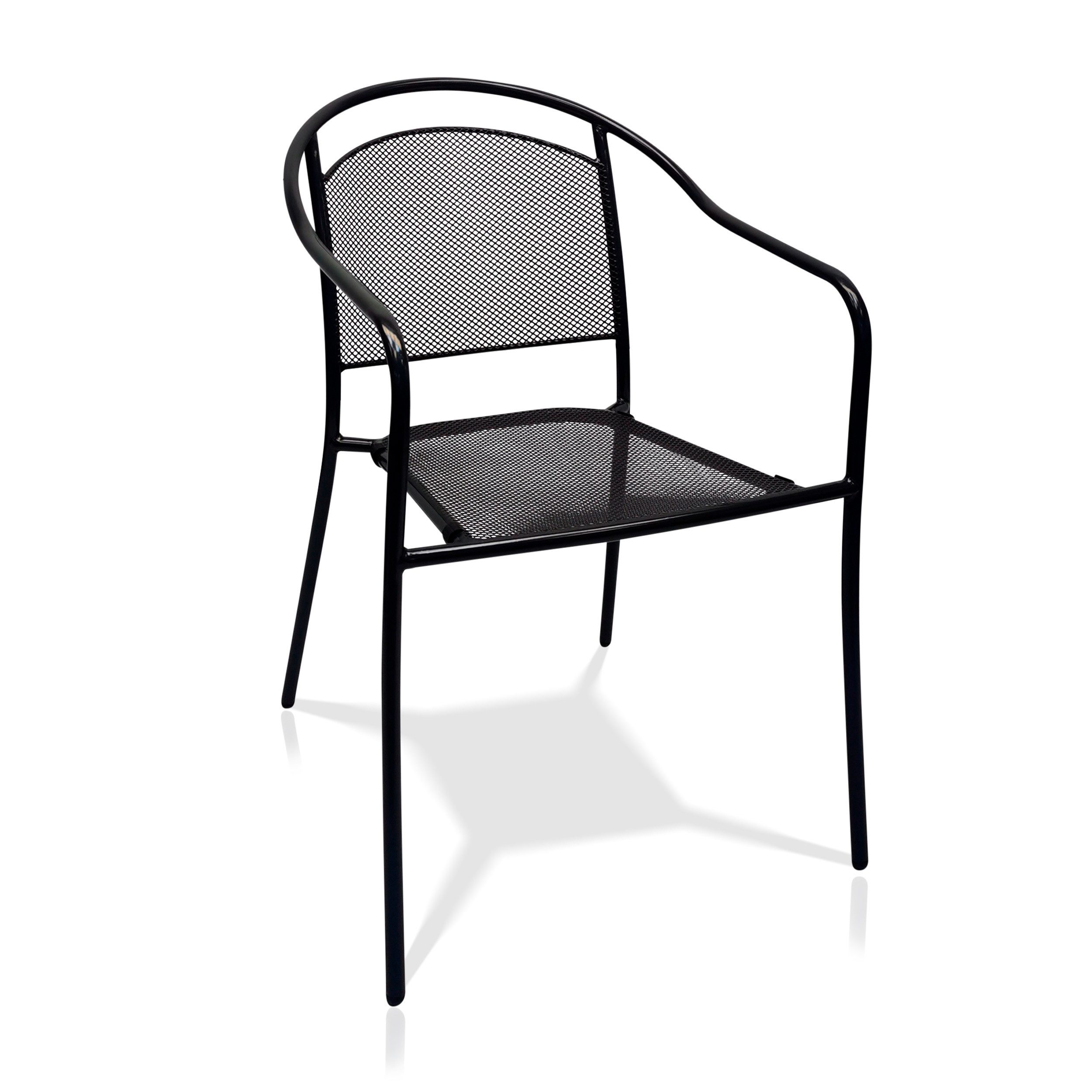KHG Gartenstuhl mit Armlehnen & Gittergeflecht Anthrazit, bis 150 kg belastbar, aus Stahl mit E-Coating-Beschichtung, bis 150 kg belastbar, stapelbar