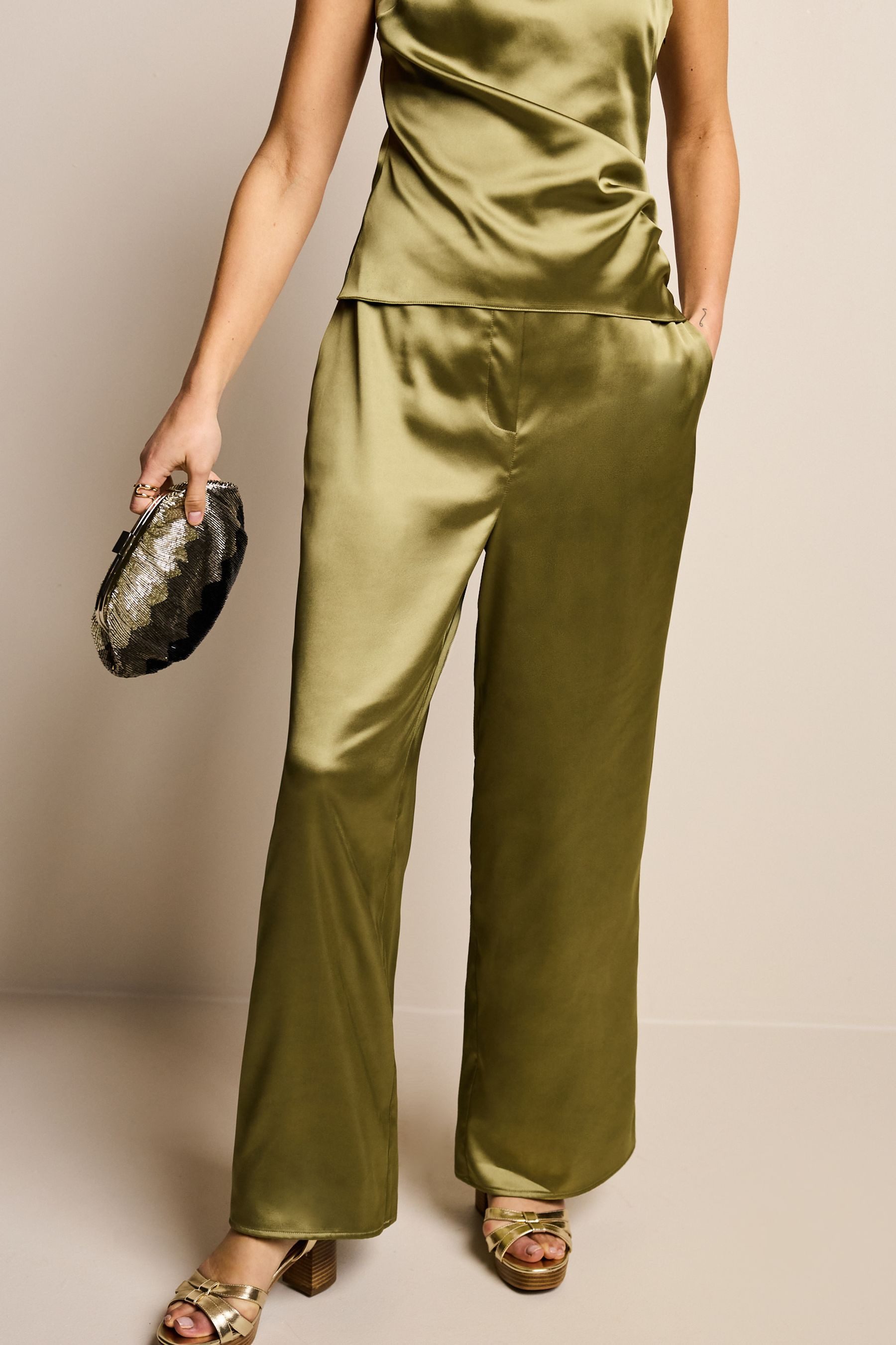 Next Stoffhose Elastische Satin-Hose mit weitem günstig online kaufen