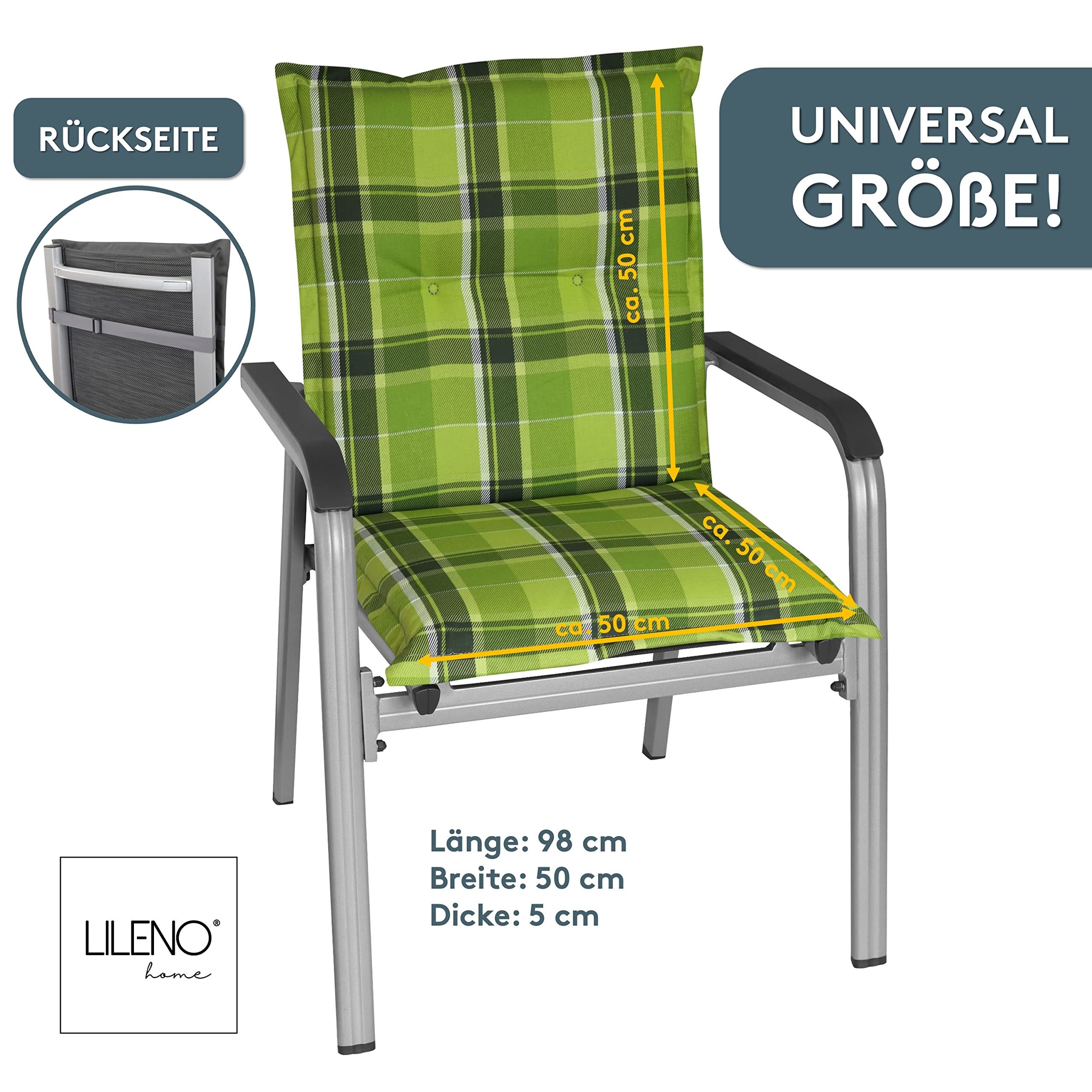 LILENO HOME Polsterauflage Niedriglehner, bequeme Sitzauflage für Gartenstühle, Stuhlkissen, (2 St., 2er Set), Gartenstuhl Auflage Karo Grün, Sitzpolster waschb – Bild 2 von 5