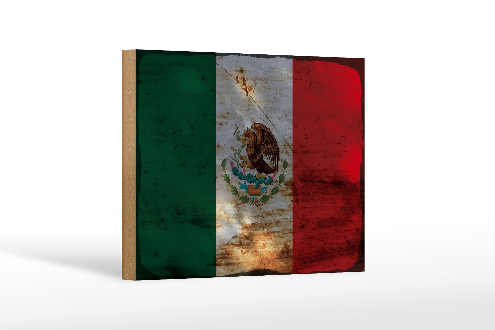 Femer GmbH Holzbild Flagge Mexiko 18x12 cm Flag of Mexico Rost, Flaggen (1 St), Glatte Holzfaserplatte (MDF), vorn beschichtet