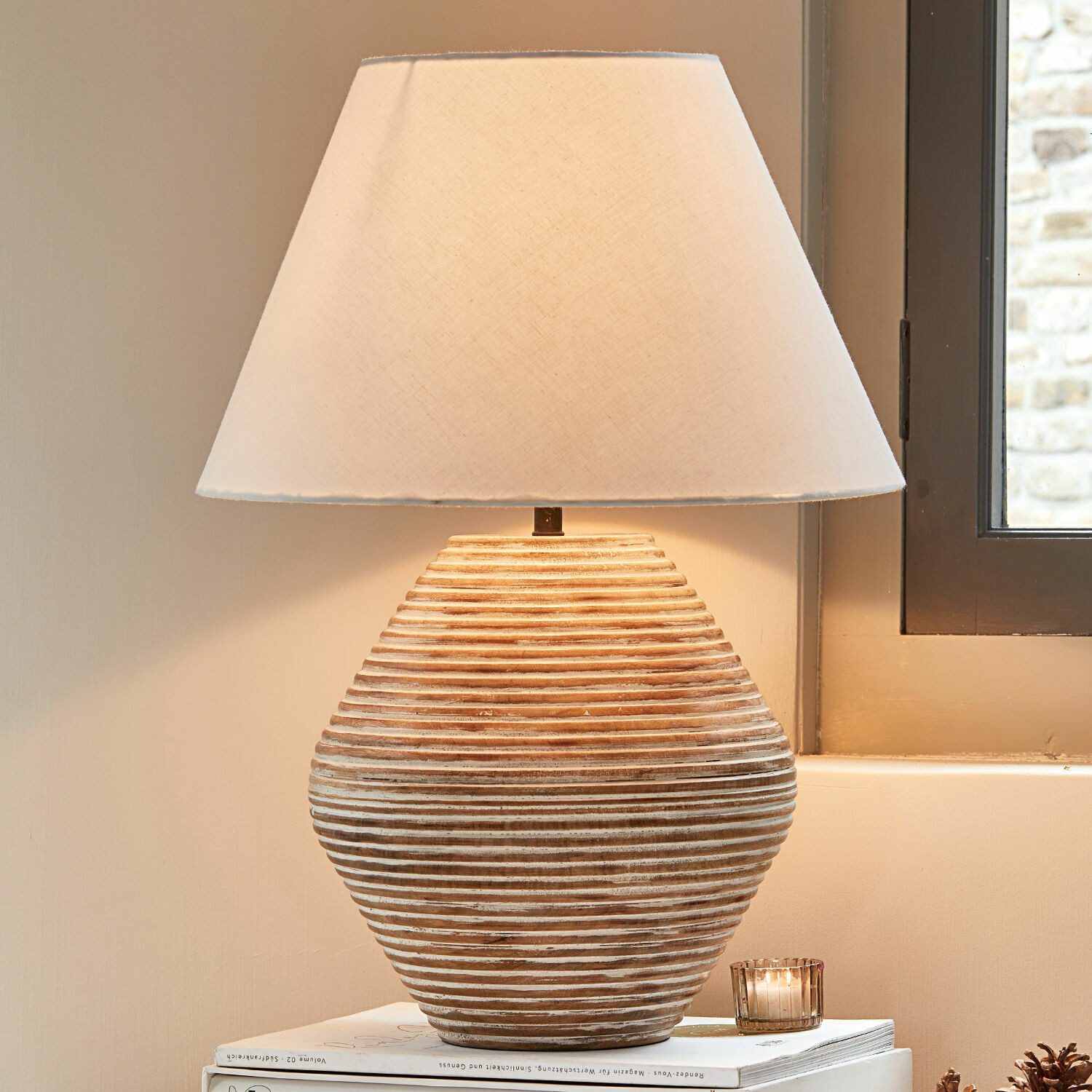 Mirabeau Tischleuchte Tischlampe Landelin weiß/braun günstig online kaufen