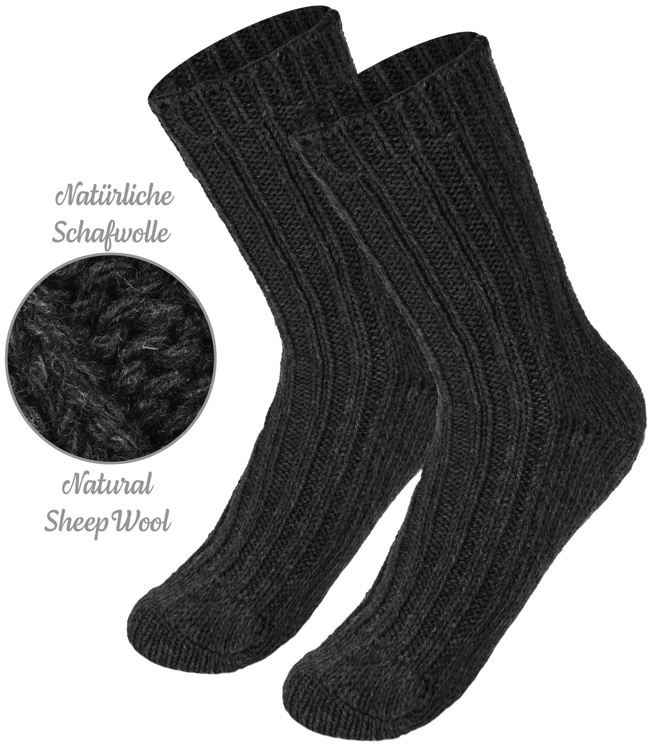 - und Mädchen Winter Schwarz Socken Set Jungen Flauschiges und Wollsocken Wintersocken für mit Socken Kinder Warme - Schafwolle BRUBAKER 4er-Pack) Kindersocken (4-Paar, Anthrazit
