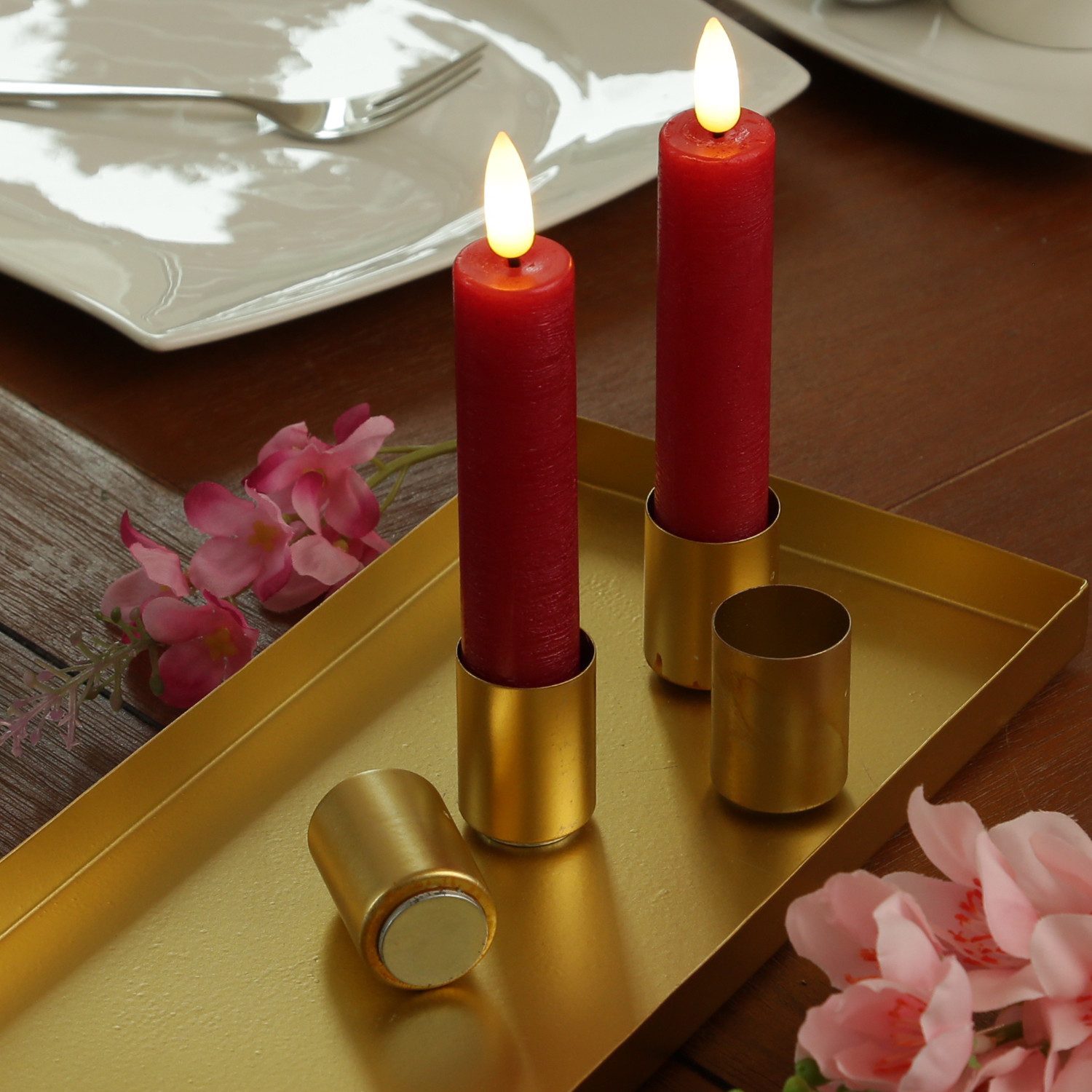 MARELIDA Kerzentablett Stabkerzenhalter magnetisch Kerzenständer 29x12cm Kerzentablett Advent