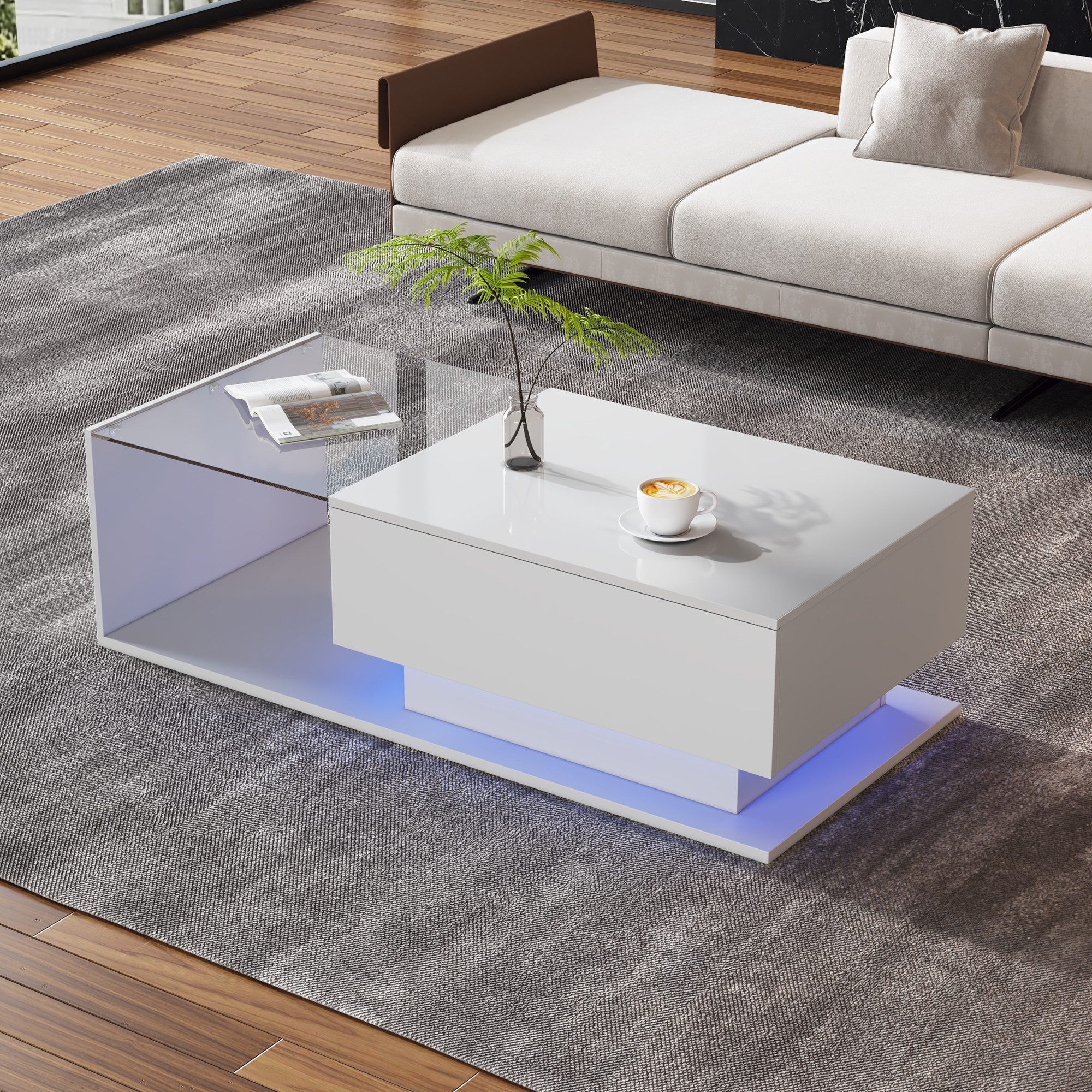 HAUSS SPOLE Couchtisch Hochglanz mit Glasplatte günstig online kaufen