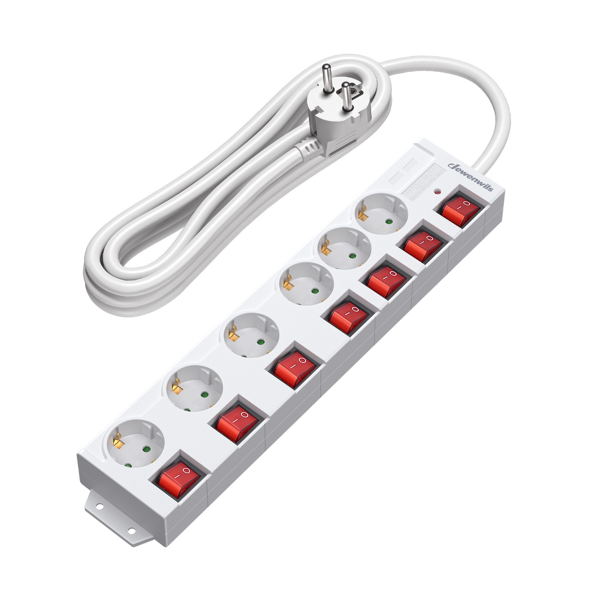 DEWENWILS Steckdosenleiste 6-fach (Ein- / Ausschalter, Kindersicherung, Kabellänge 5 m), Steckdosenleiste einzeln Schaltbar