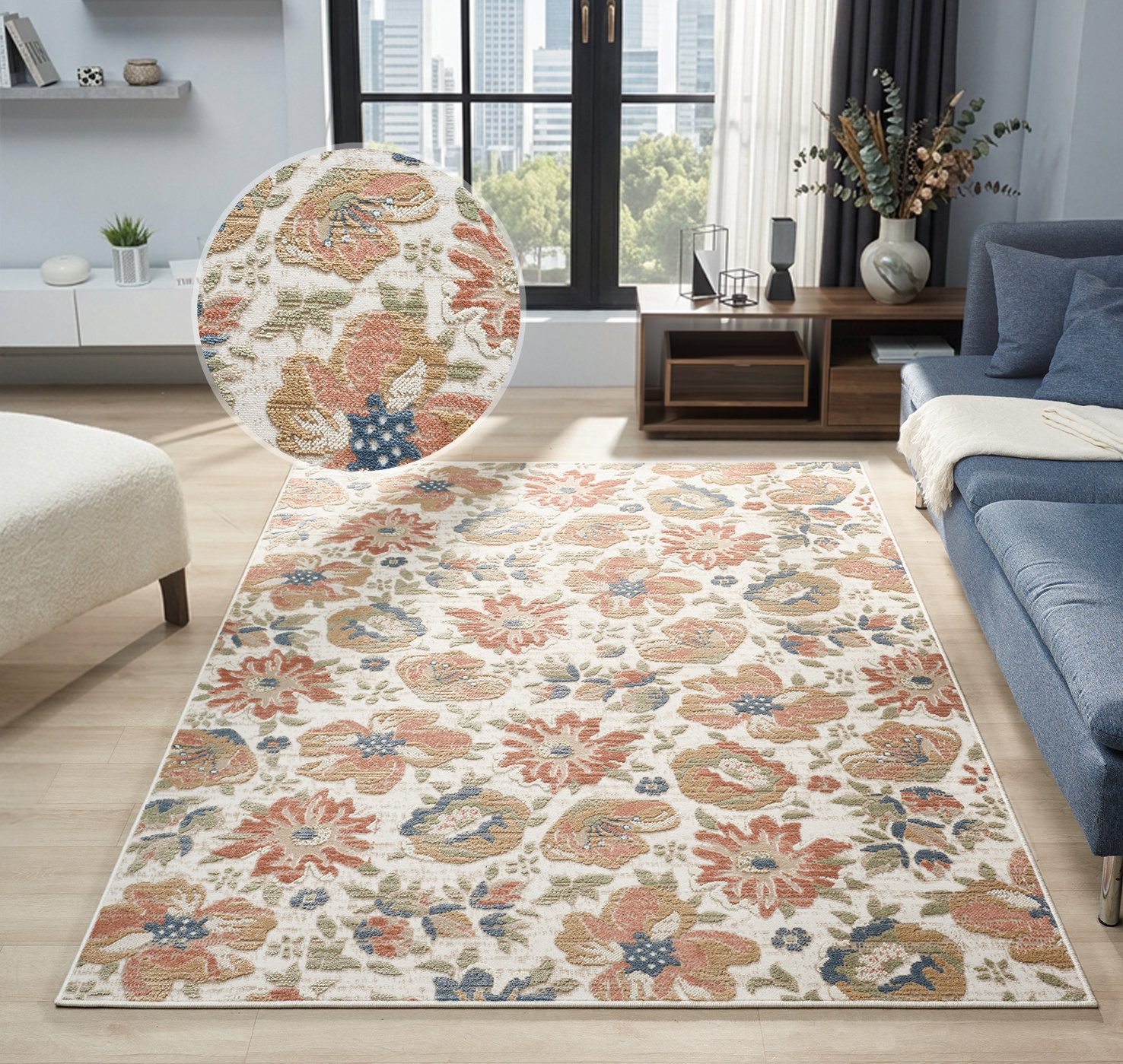 OTTO home Teppich Ellodie, Hoch-Tief-Struktur, rechteckig, Höhe: 7 mm, Blumen, Floral, bunt, Wohnzimmer, Schlafzimmer, Esszimmer