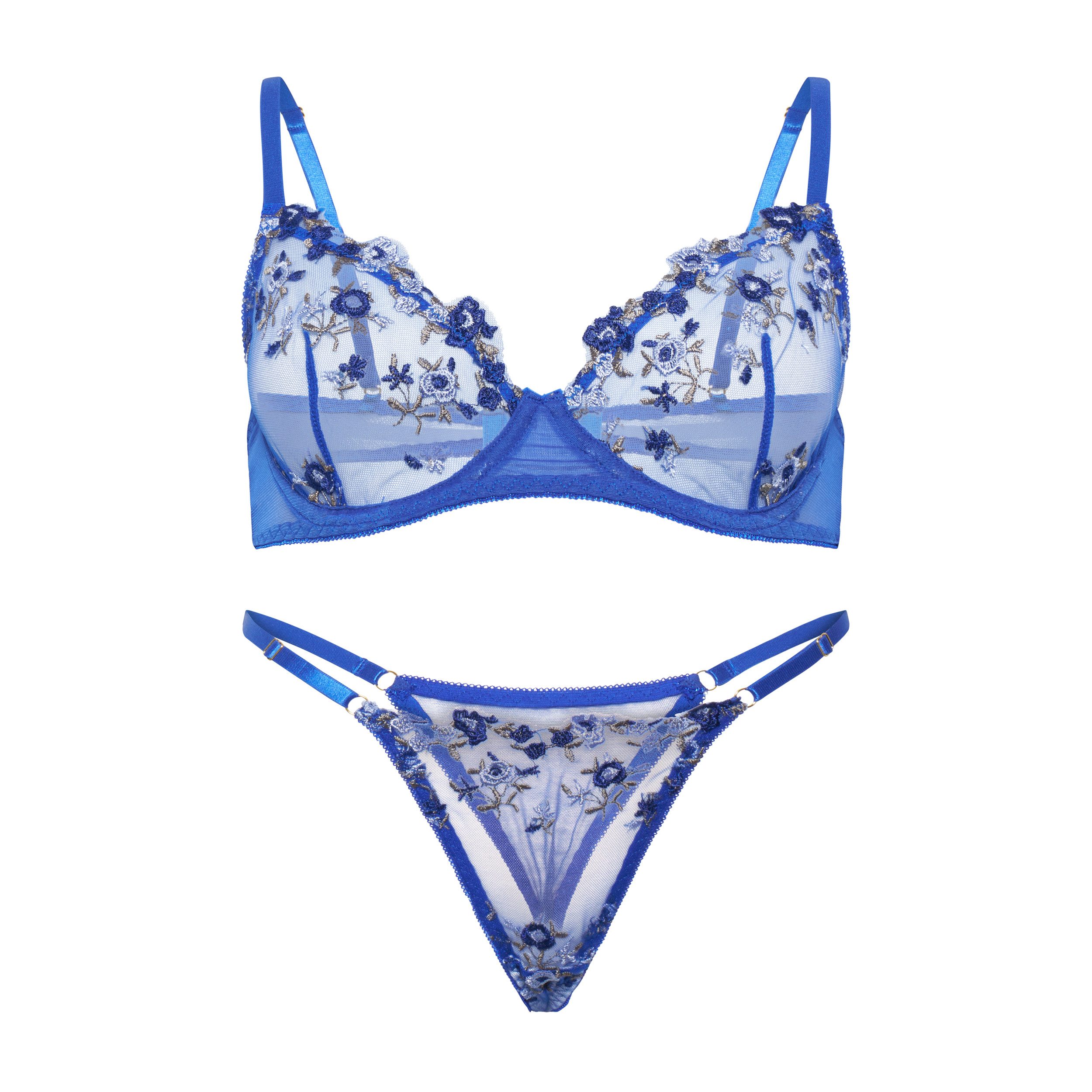 Elegant Love Set: Bügel-BH Blumenbesticktes BH-Set, elegantes Dessous Set (Set, 2-tlg., mit Tanga) Lingerie Set, Sexy Damenunterwäsche Set mit BH und String, Re – Bild 2 von 5
