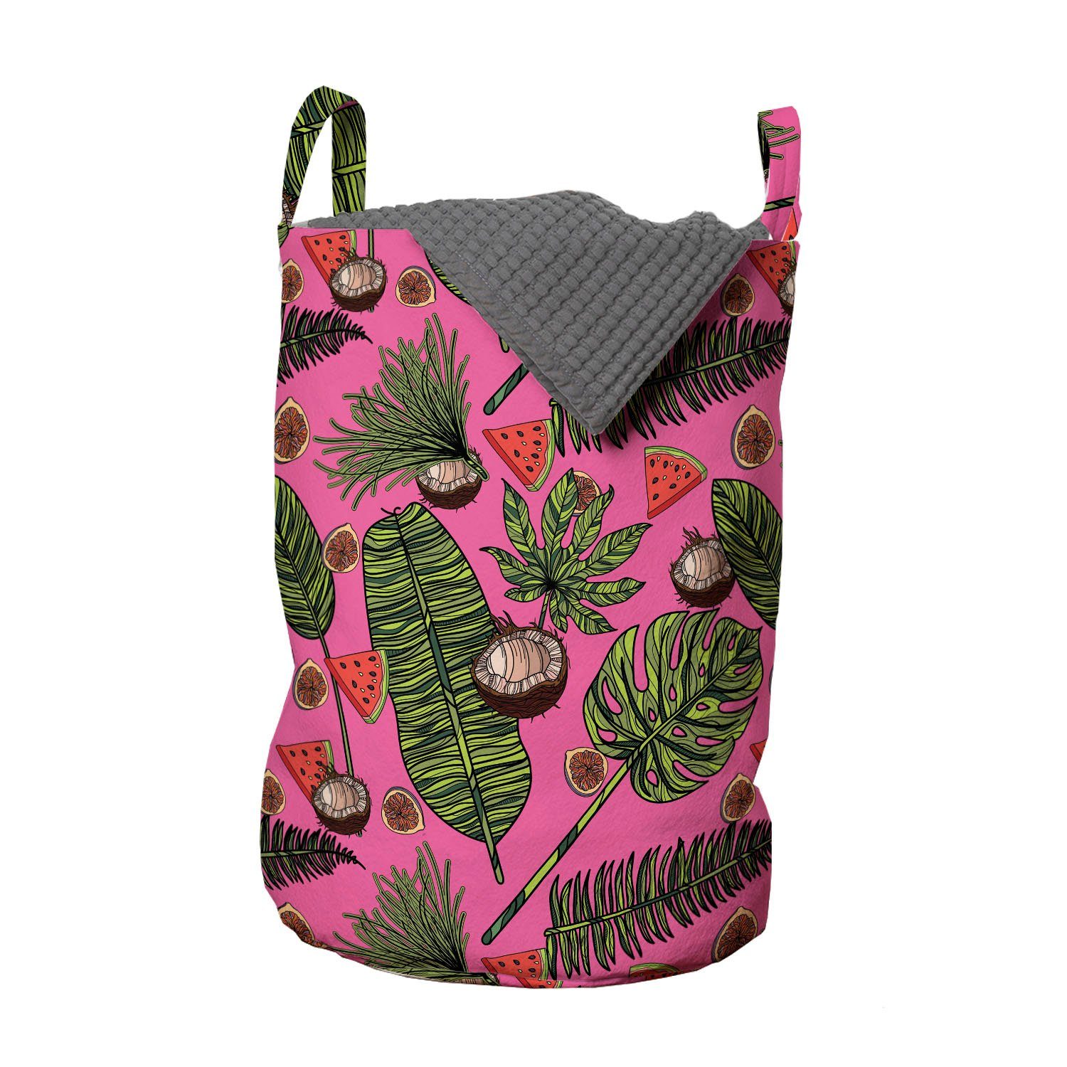 Abakuhaus Wäschesäckchen Wäschekorb mit Griffen Kordelzugverschluss für Waschsalons, Sommer Tropische Blätter und Kokosnuss