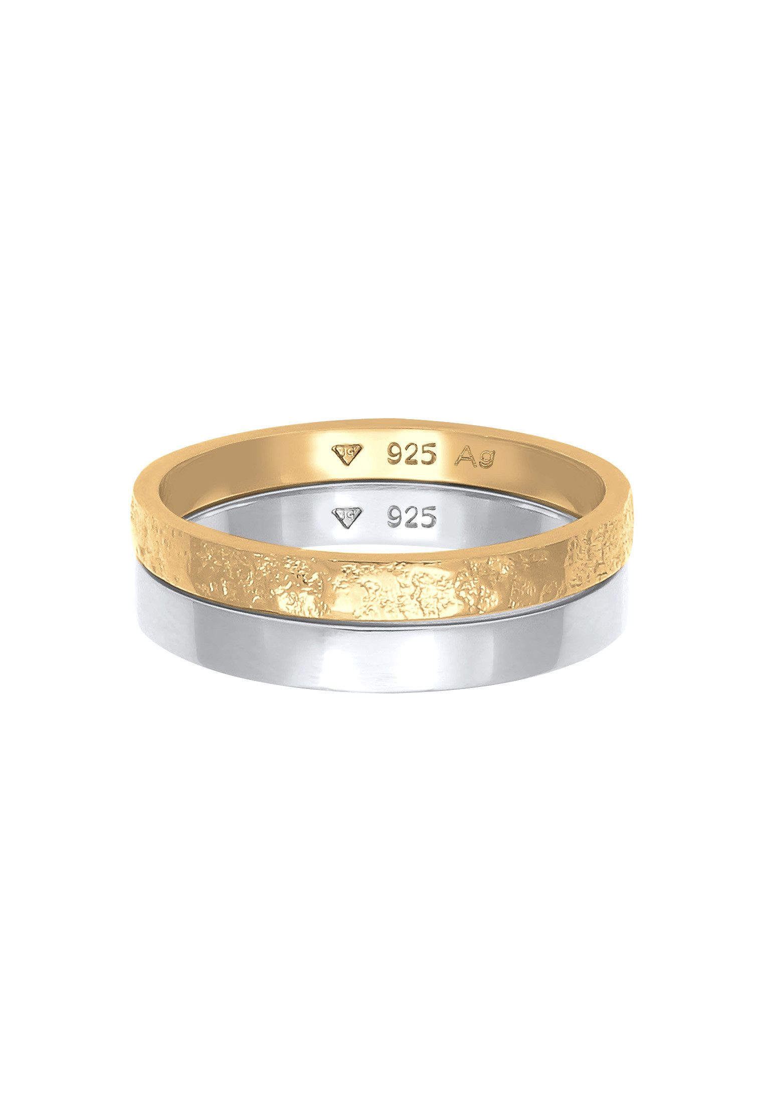 Elli Ring-Set Bandring Basic Gehämmert Schmuck Geschenk (Set 2-tlg) 925 Silber, Ring Set