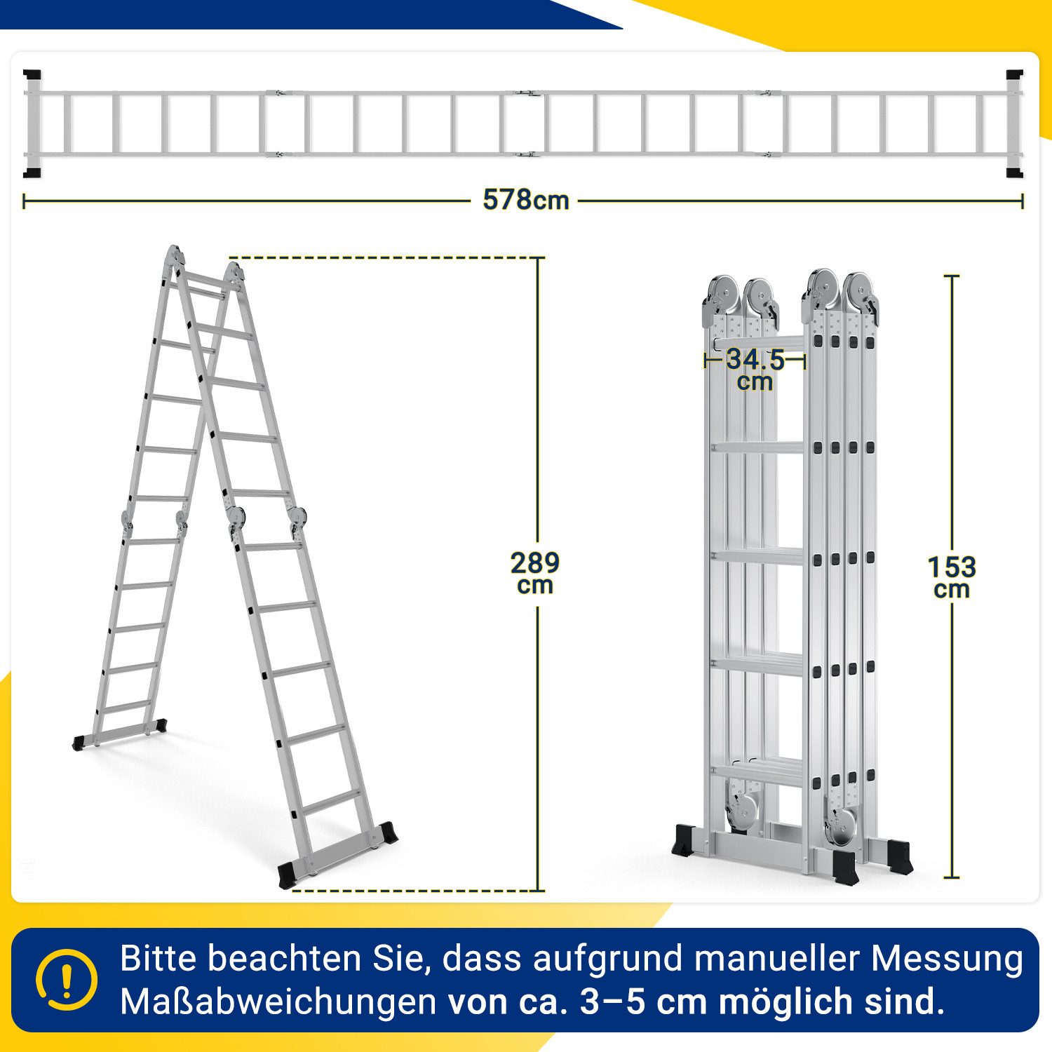 Clanmacy Vielzweckleiter 7 in 1 Multifunktionsleiter Gerüst 578cm Mehrzweckleiter Klappleiter (Multifunktionsleiter, Vielzweckleiter, Gelenkleiter, Universallei – Bild 2 von 5