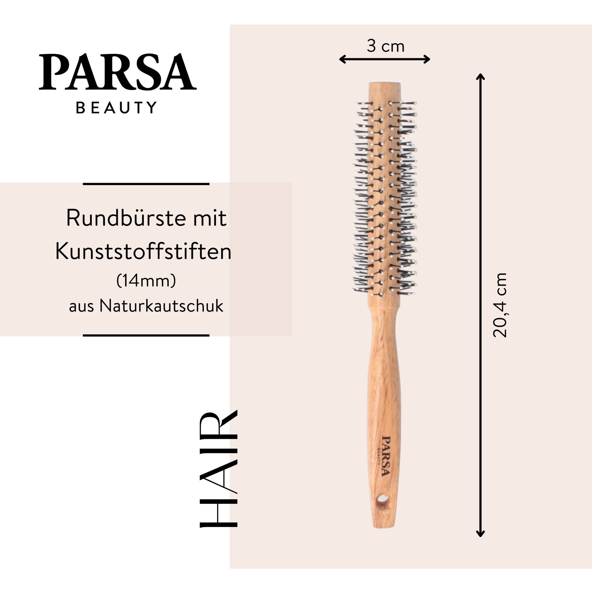 PARSA Beauty Haarbürste Essential Bartbürste Rund, Naturborsten für das perfekte Bart-Finish